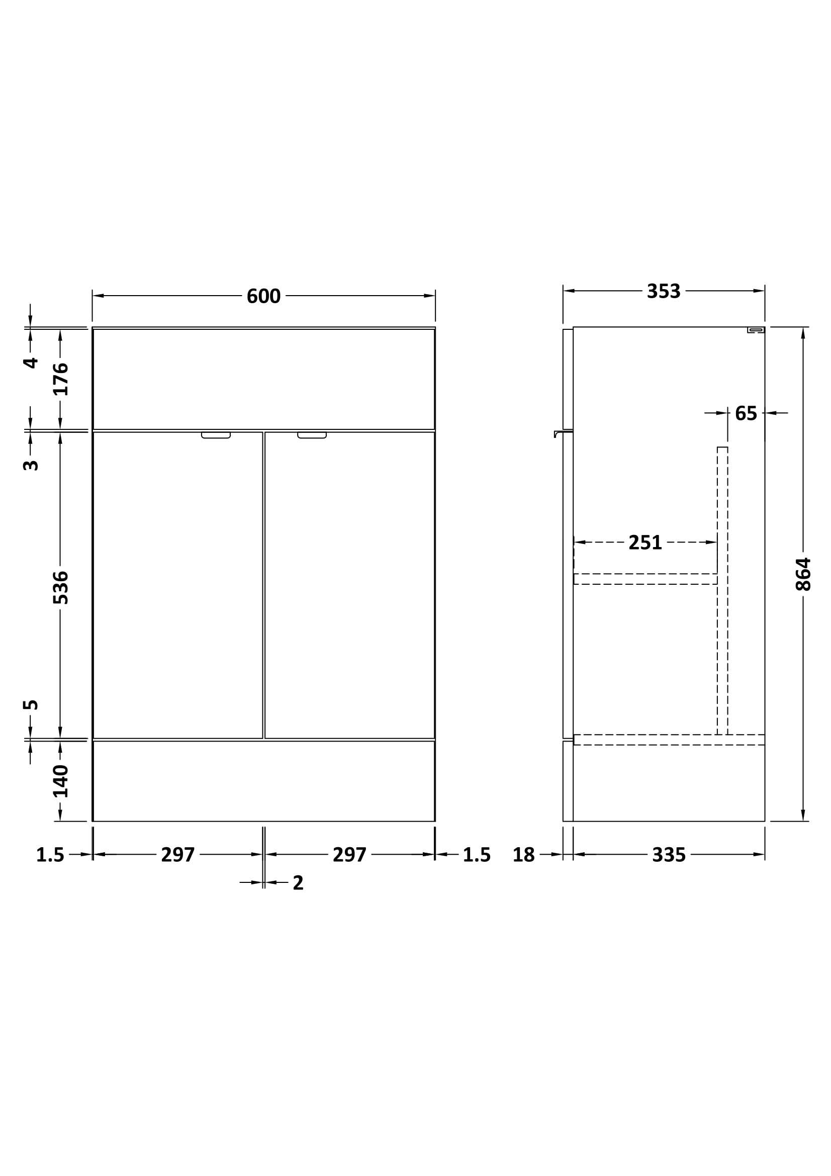 Hudson Reed Fusion Fitted Floor Standing Vanity Unit, 2 Soft Close Door Compact Bathroom Unit in Charcoal Black, 600mm (355Mm Deep)