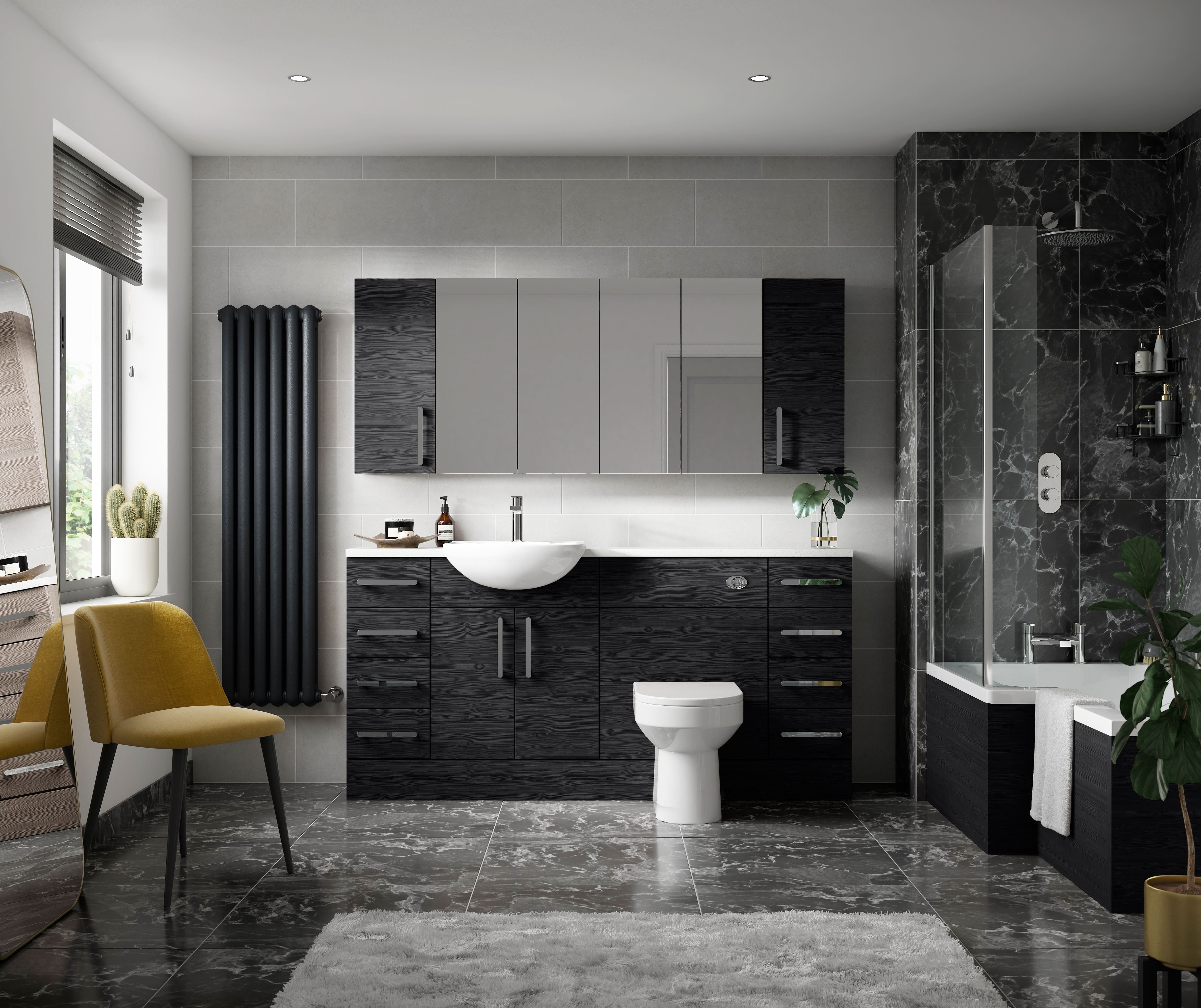 Hudson Reed Fusion Fitted Floor Standing Back to Wall WC Unit, Modern Full Depth Vanity and WC Unit in Charcoal Black, 600mm