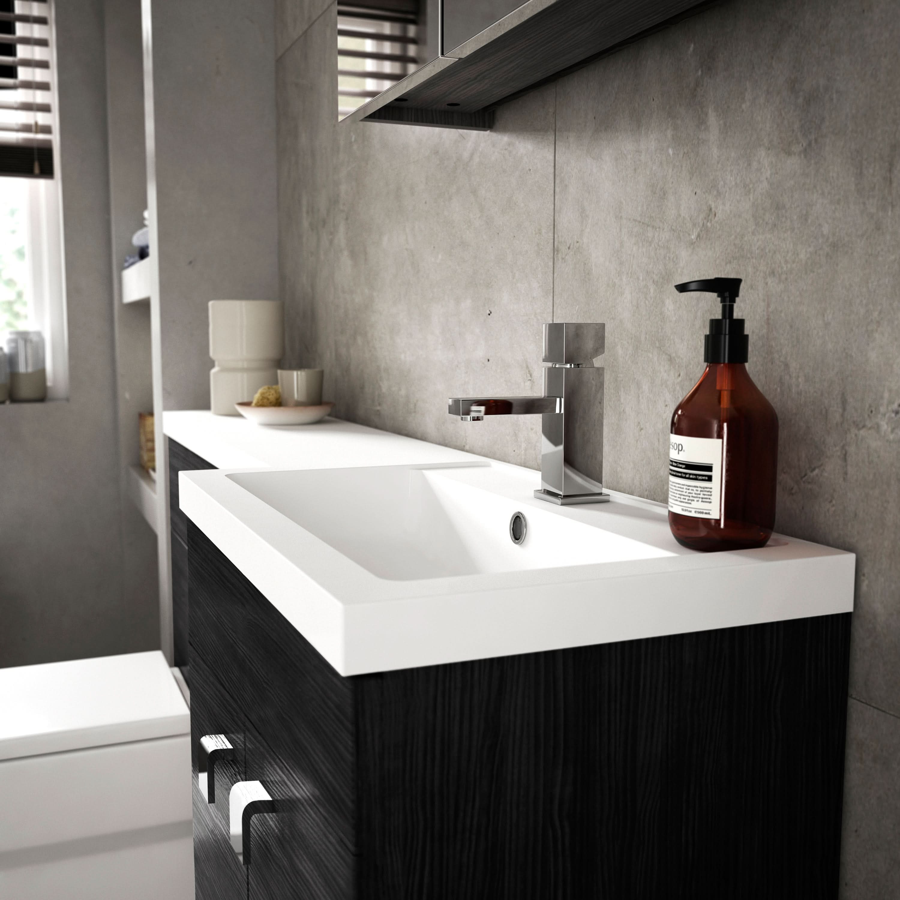 Hudson Reed Fusion Fitted Decorative End Panel, Bathroom Vanity Unit Side Panel for Modern Bathrooms in Charcoal Black, 890 x 370mm