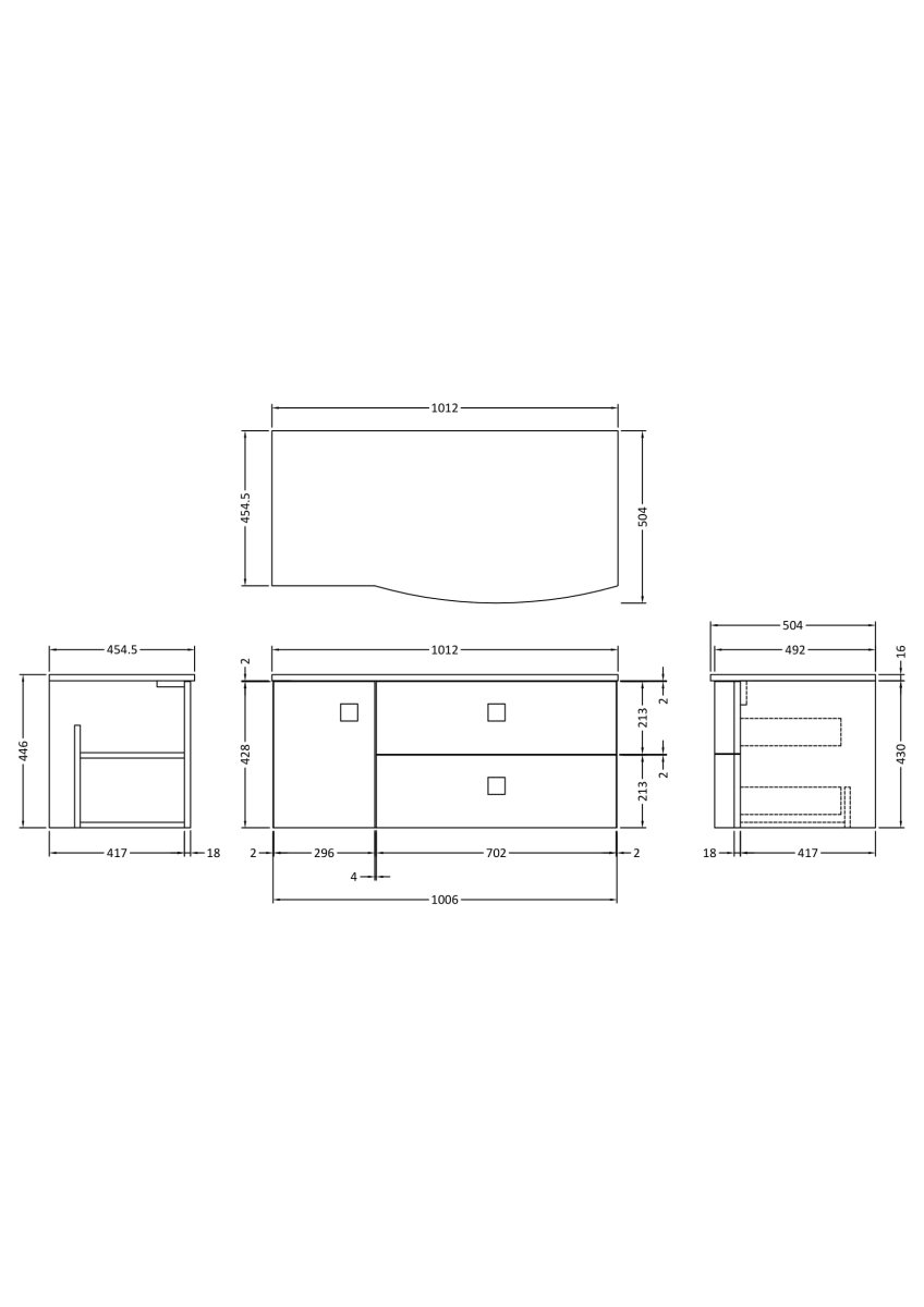 Hudson Reed Sarenna Wall Hung Right Hand 2 Drawer 1 Door White Countertop Basin Vanity Unit, Durable Soft-Close Cabinet Bathroom Furniture in Dove Grey, 1000mm
