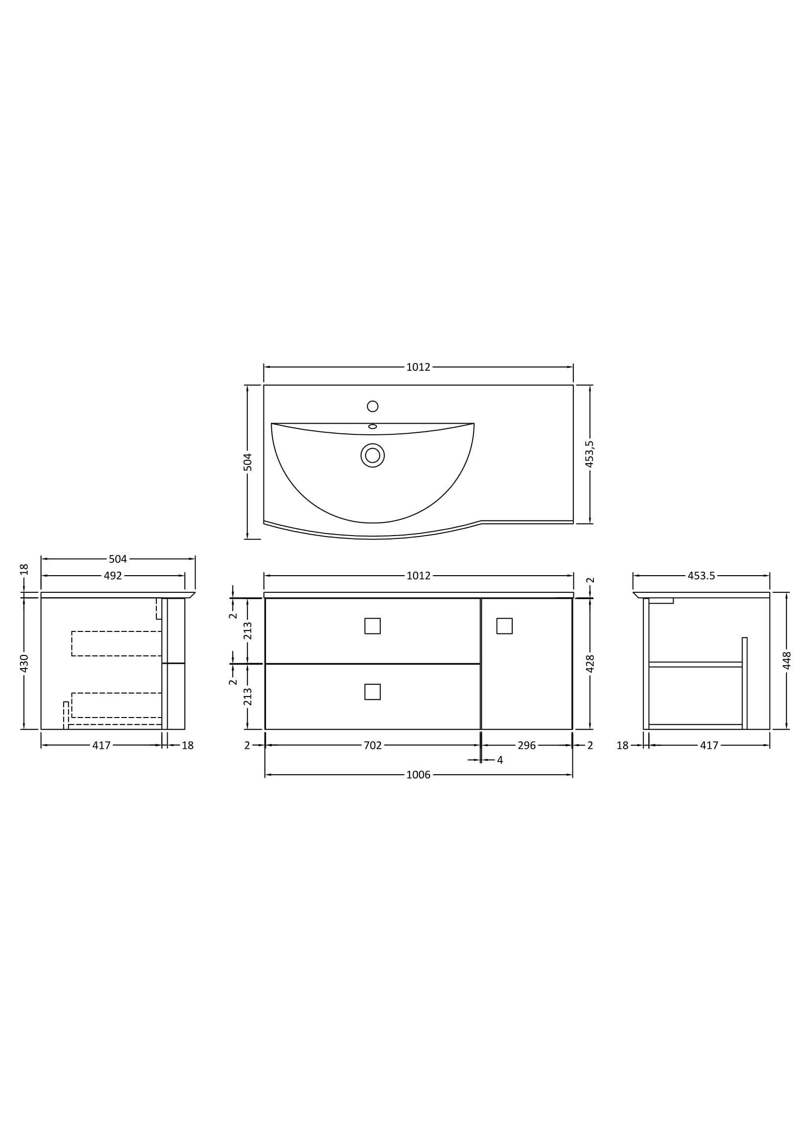 Hudson Reed Sarenna Wall Hung Vanity Unit with Basin, Left Hand 2 Drawer 1 Door Bathroom Sink Cabinet in Mineral Blue, 1000mm