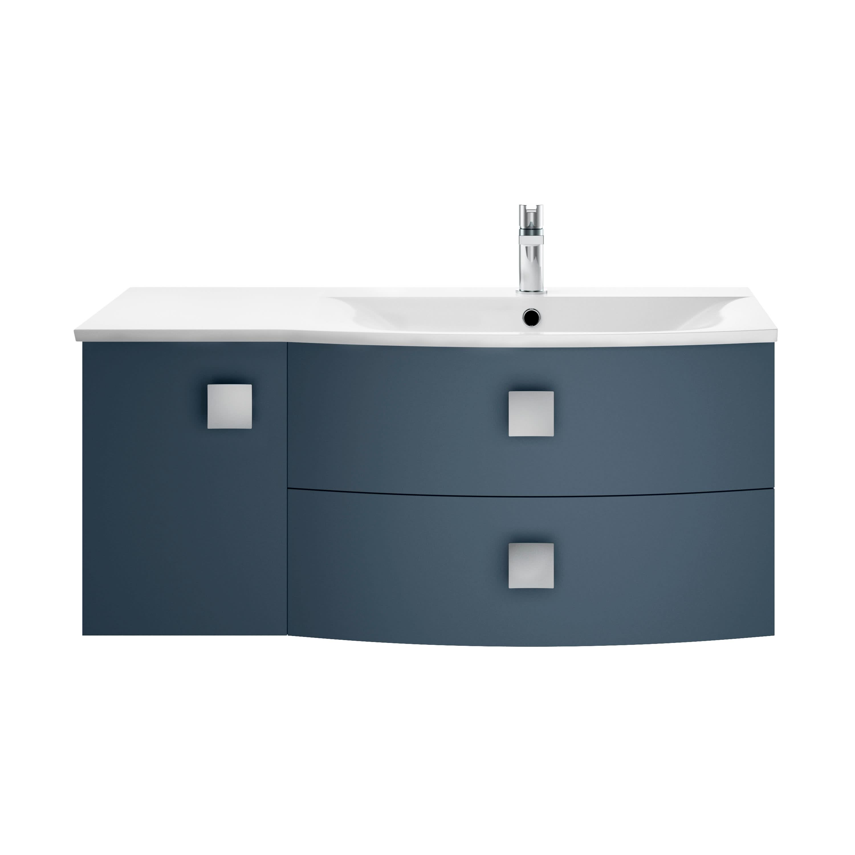 Hudson Reed Sarenna Wall Hung Vanity Unit with Basin, Right Hand 2 Drawer 1 Door Bathroom Sink Cabinet in Mineral Blue, 1000mm