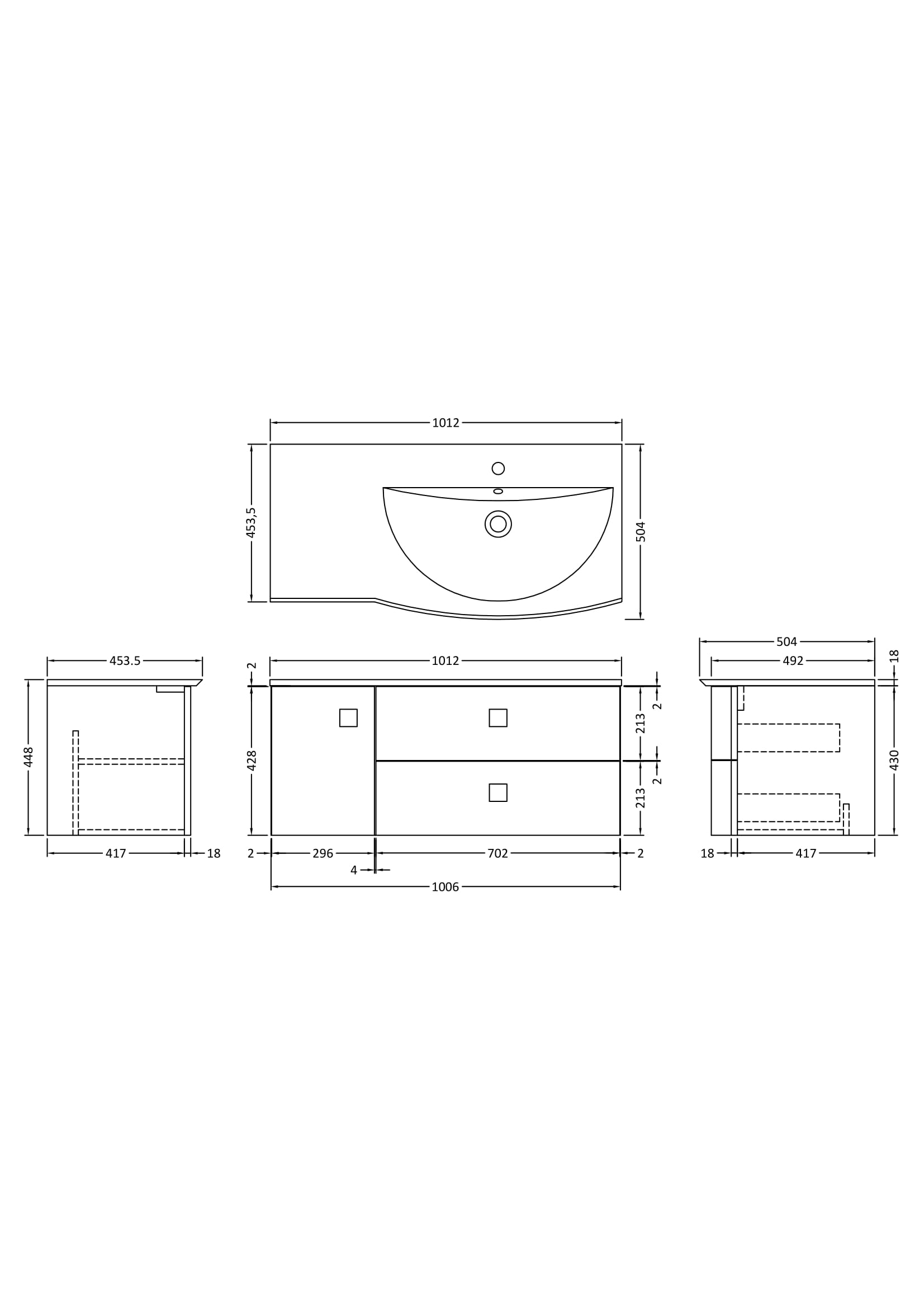 Hudson Reed Sarenna Wall Hung Vanity Unit with Basin, Right Hand 2 Drawer 1 Door Bathroom Sink Cabinet in Mineral Blue, 1000mm