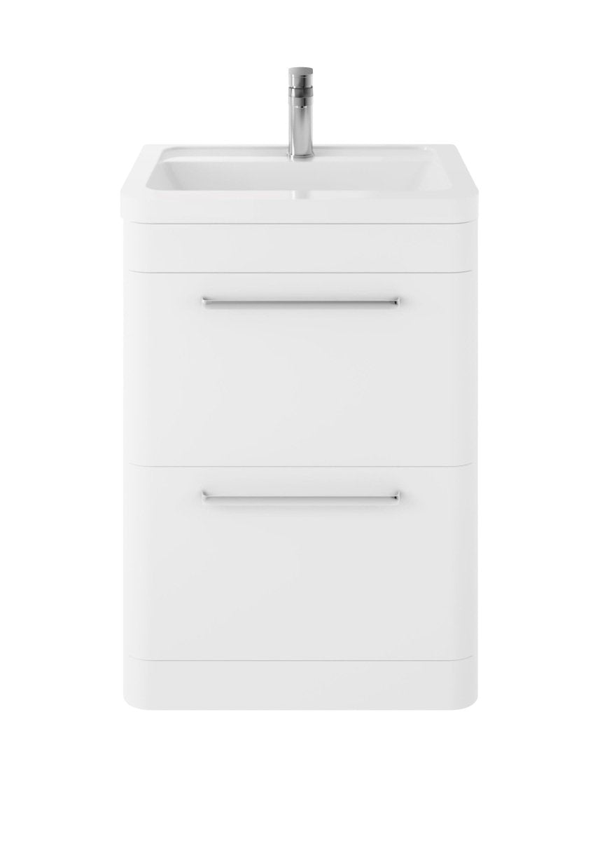 Hudson Reed Solar Floor Standing 2 Door Vanity Unit with Ceramic Basin, Durable Modern Vanity Unit in Pure White, 600mm