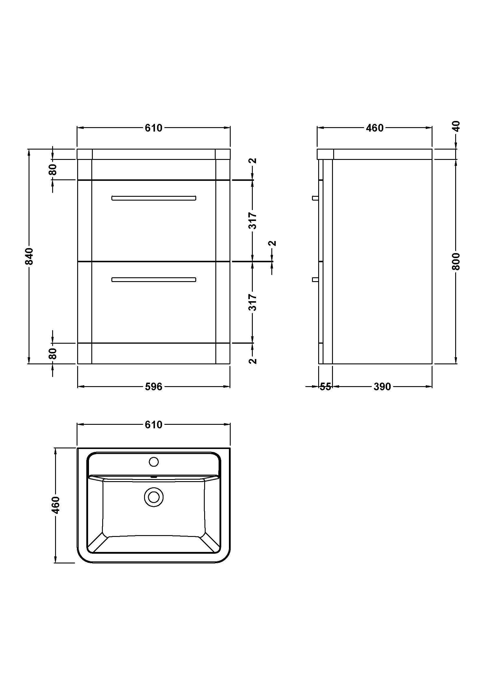 Hudson Reed Solar Floor Standing 2 Door Vanity Unit with Ceramic Basin, Durable Modern Vanity Unit in Cool Grey, 600mm