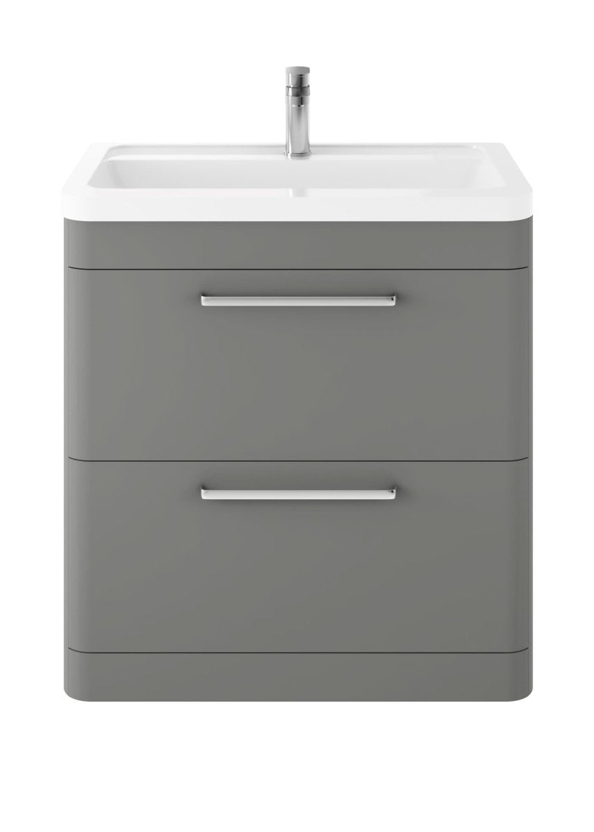 Hudson Reed Solar Floor Standing 2 Door Vanity Unit with Ceramic Basin, Durable Modern Vanity Unit in Cool Grey, 800mm