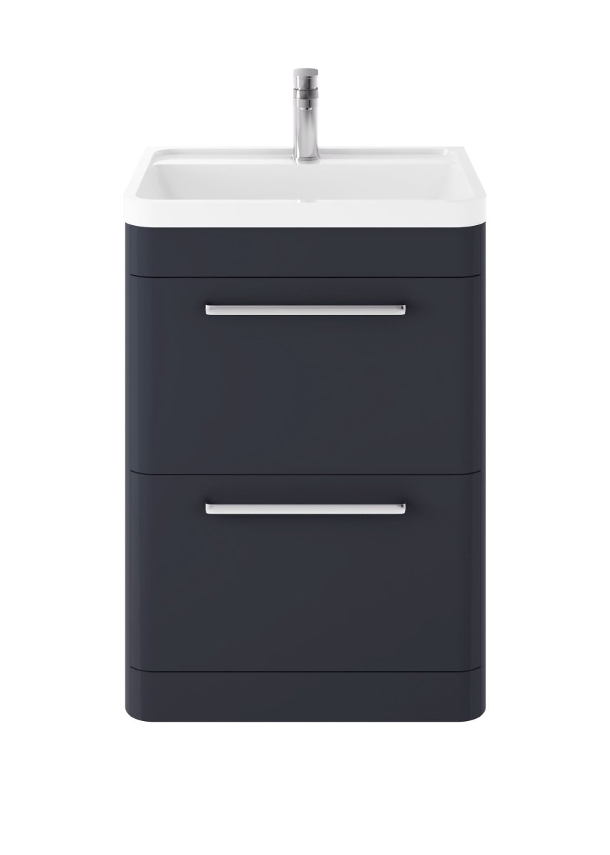 Hudson Reed Solar Floor Standing 2 Door Vanity Unit with Polymarble Basin, Durable Modern Vanity Unit in Indigo Blue, 600mm