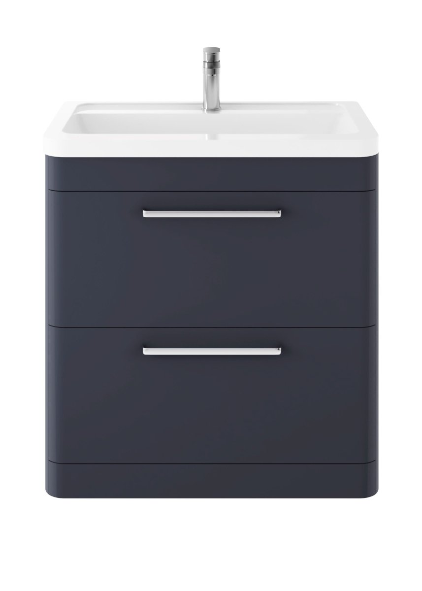 Hudson Reed Solar Floor Standing 2 Door Vanity Unit with Ceramic Basin, Durable Modern Vanity Unit in Indigo Blue, 800mm
