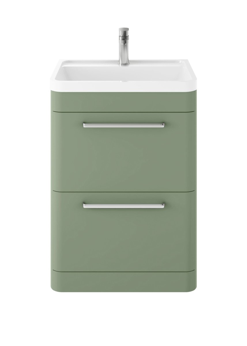 Hudson Reed Solar Floor Standing 2 Door Vanity Unit with Polymarble Basin, Durable Modern Vanity Unit in Fern Green, 600mm