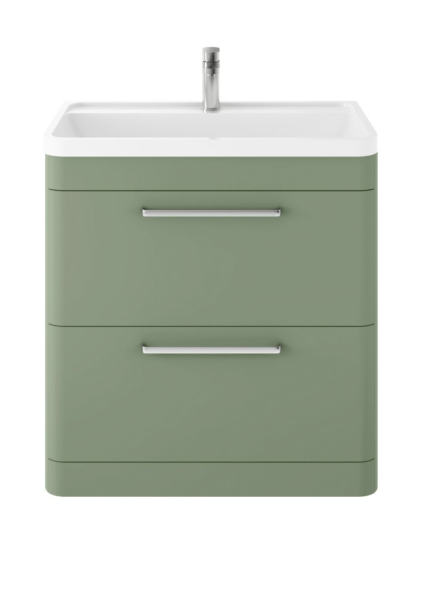 Hudson Reed Solar Floor Standing 2 Door Vanity Unit with Polymarble Basin, Durable Modern Vanity Unit in Fern Green, 800mm