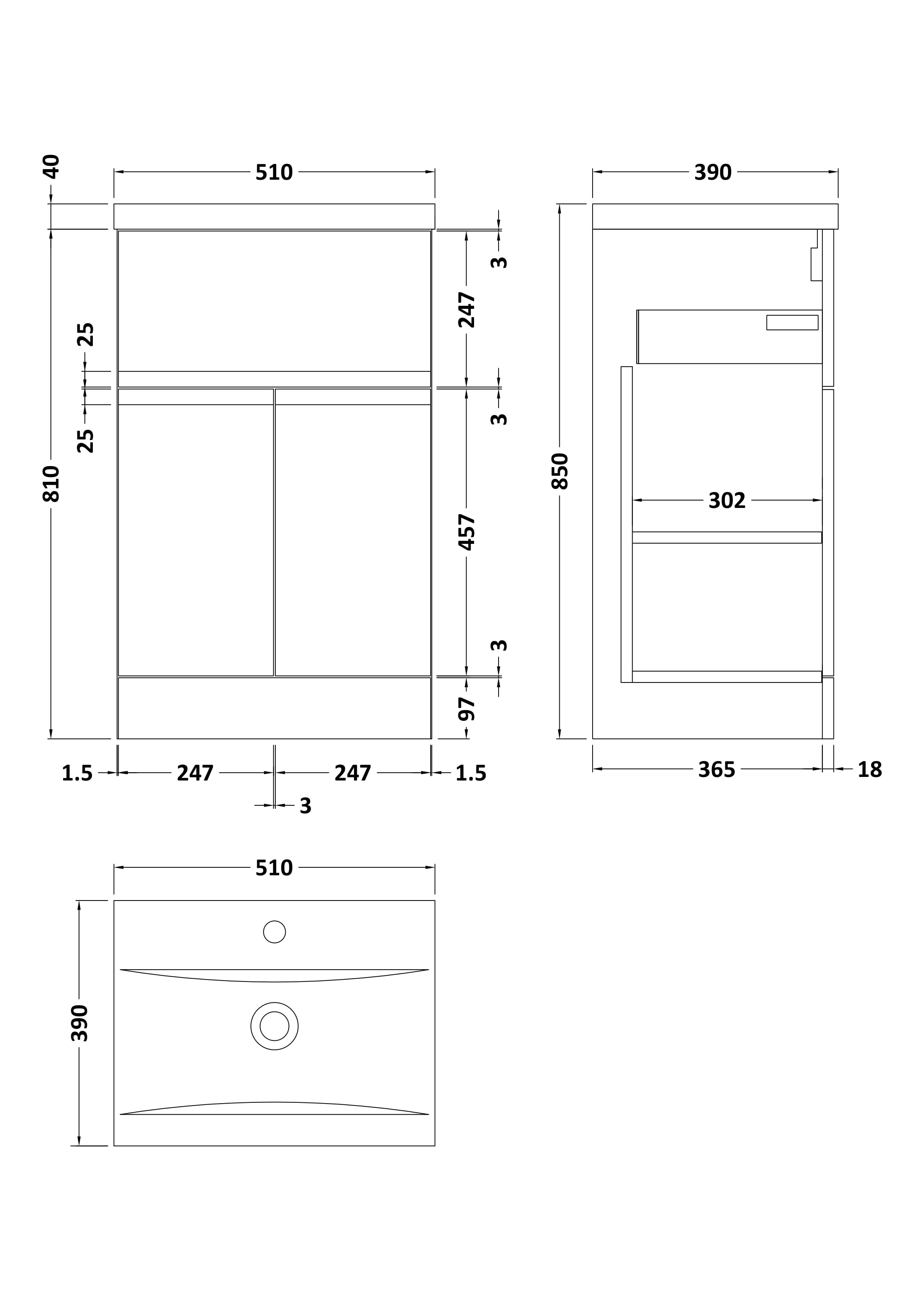 Hudson Reed Urban Floor Standing 2 Door 1 Drawer Vanity Unit with Mid-Edge Basin, Durable Modern Vanity Unit in Satin White, 500mm