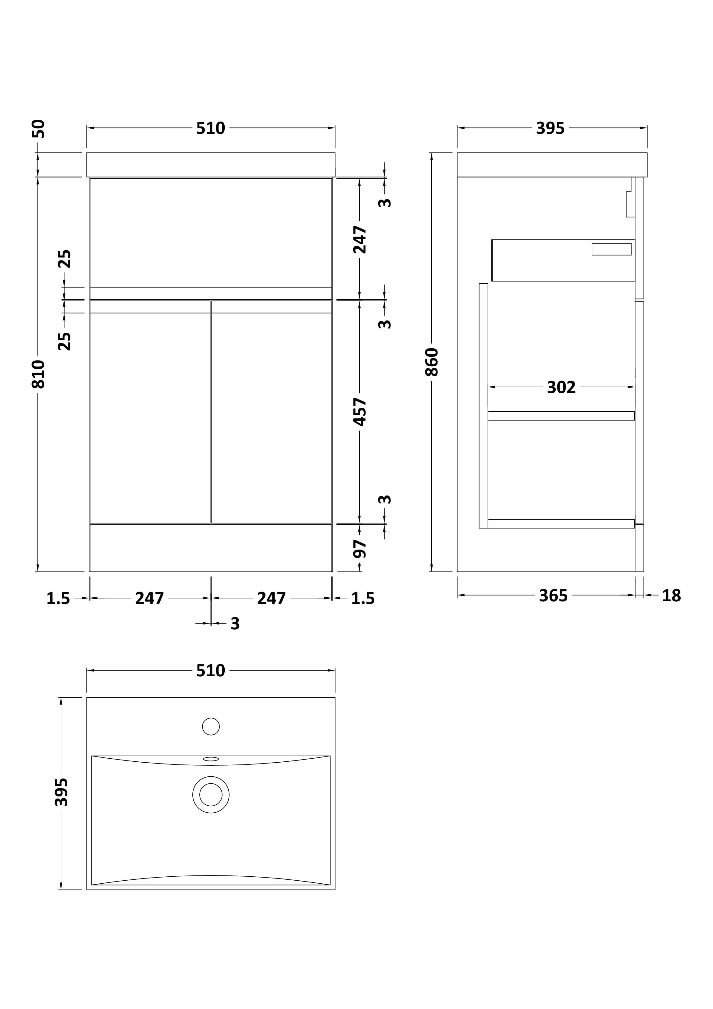 Hudson Reed Urban Floor Standing 2 Door 1 Drawer Vanity Unit with Thin-Edge Basin, Modern Vanity Unit in Satin White, 500mm
