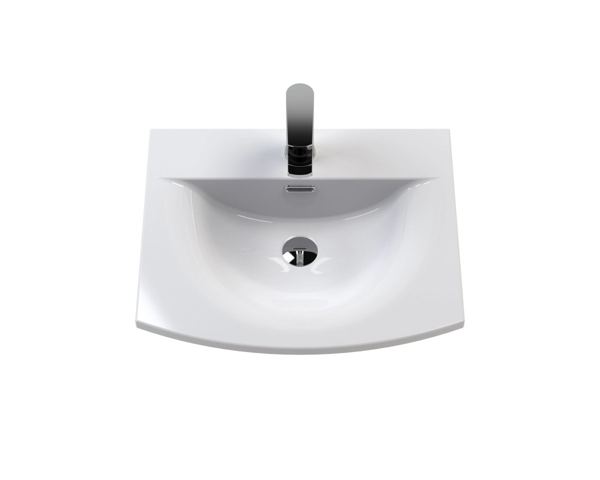 Hudson Reed Urban Floor Standing 2 Door 1 Drawer Vanity Unit with Curved Basin, Durable Modern Vanity Unit in Satin White, 500mm