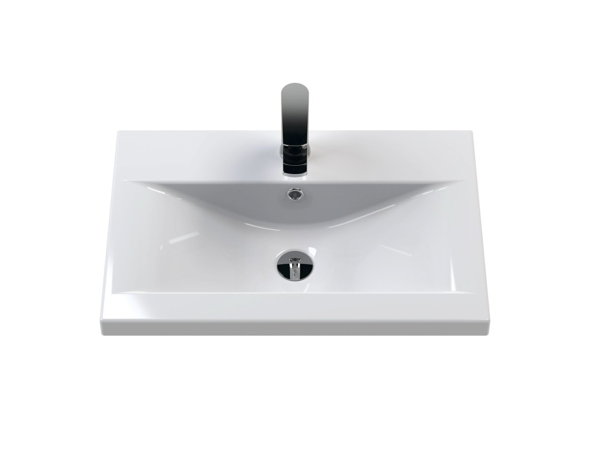 Hudson Reed Urban Floor Standing 2 Door 1 Drawer Vanity Unit with Mid-Edge Basin, Durable Modern Vanity Unit in Satin White, 600mm