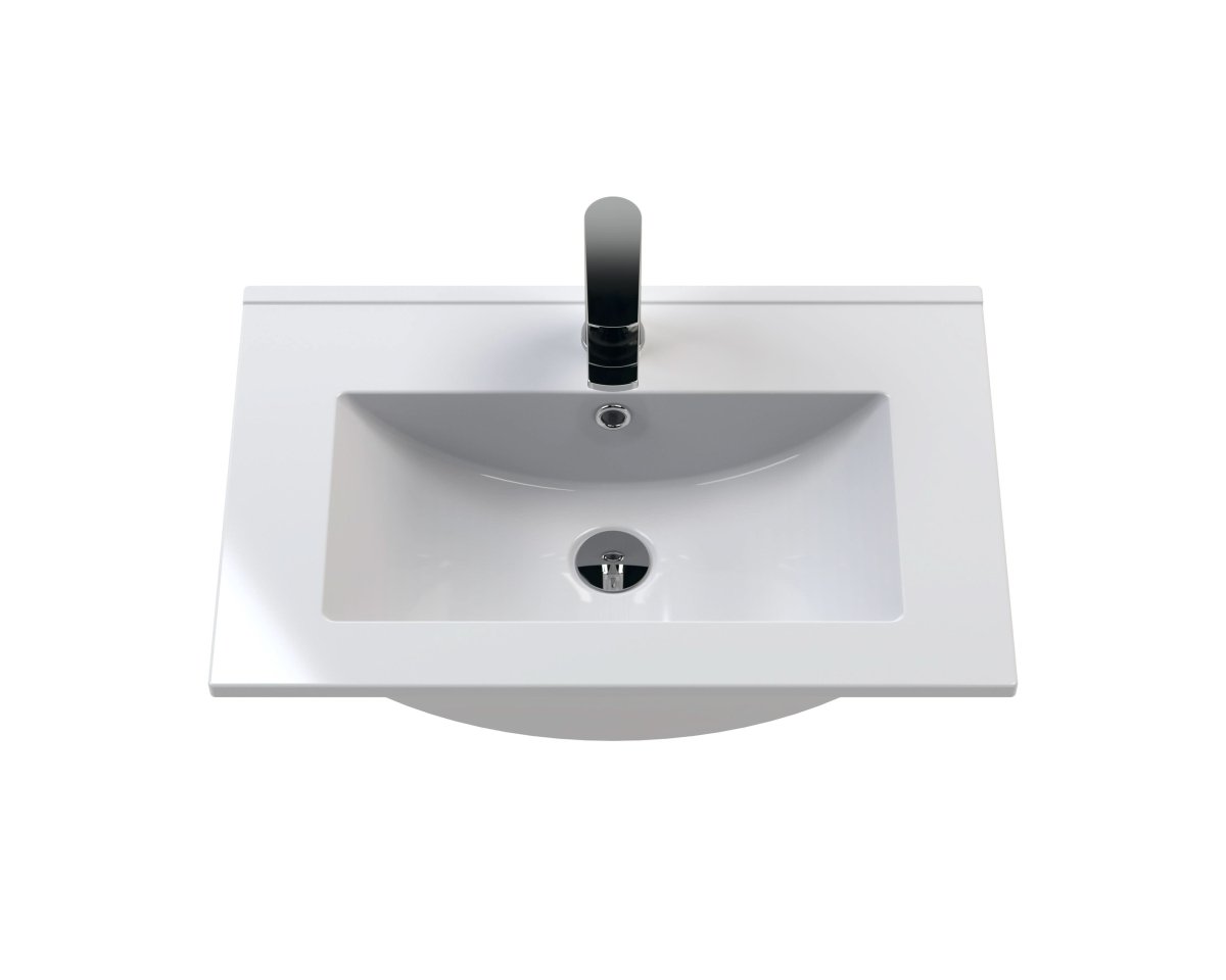 Hudson Reed Urban Floor Standing 2 Door 1 Drawer Vanity Unit with Minimalist Basin, Modern Vanity Unit in Satin White, 600mm