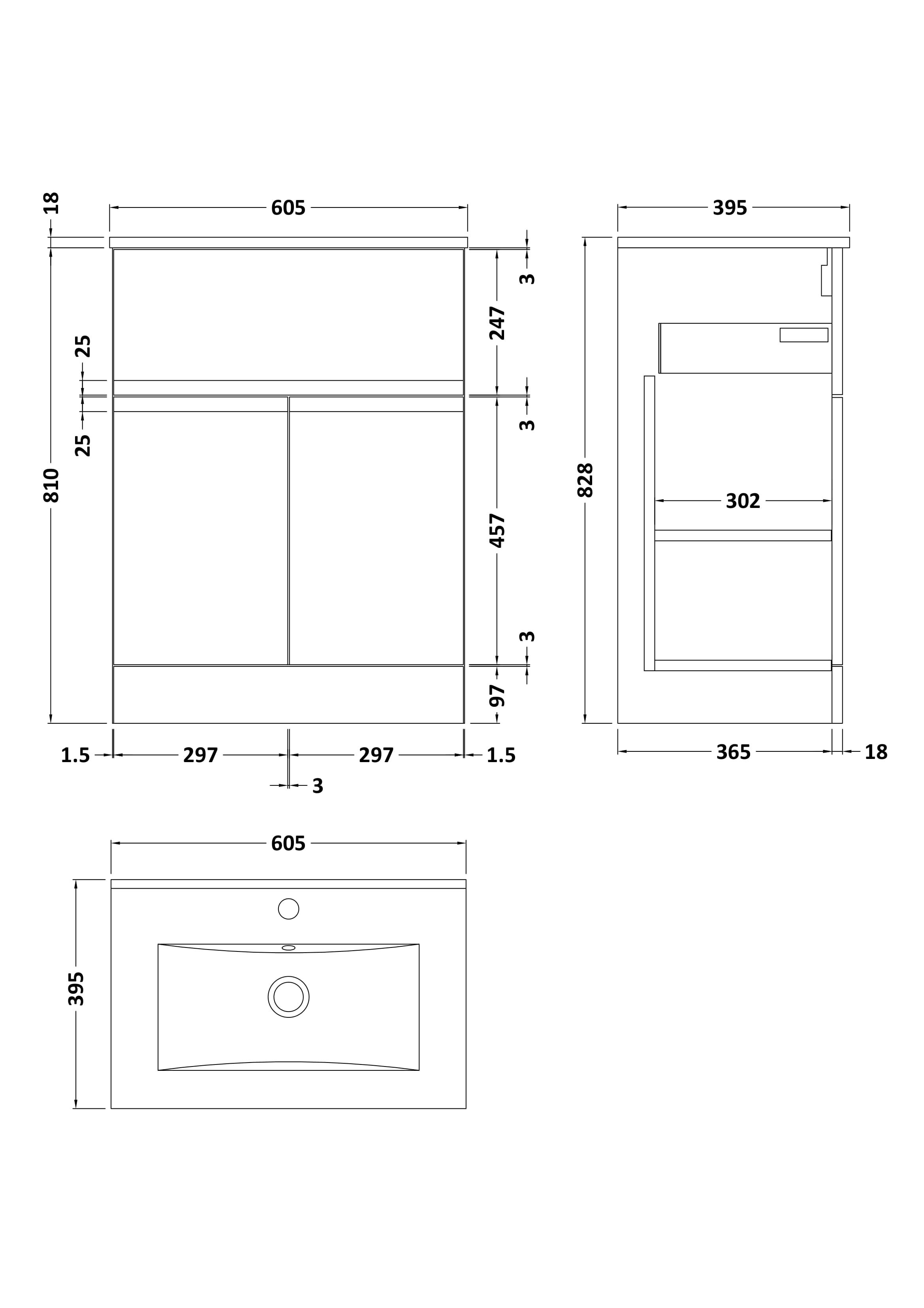 Hudson Reed Urban Floor Standing 2 Door 1 Drawer Vanity Unit with Minimalist Basin, Modern Vanity Unit in Satin White, 600mm