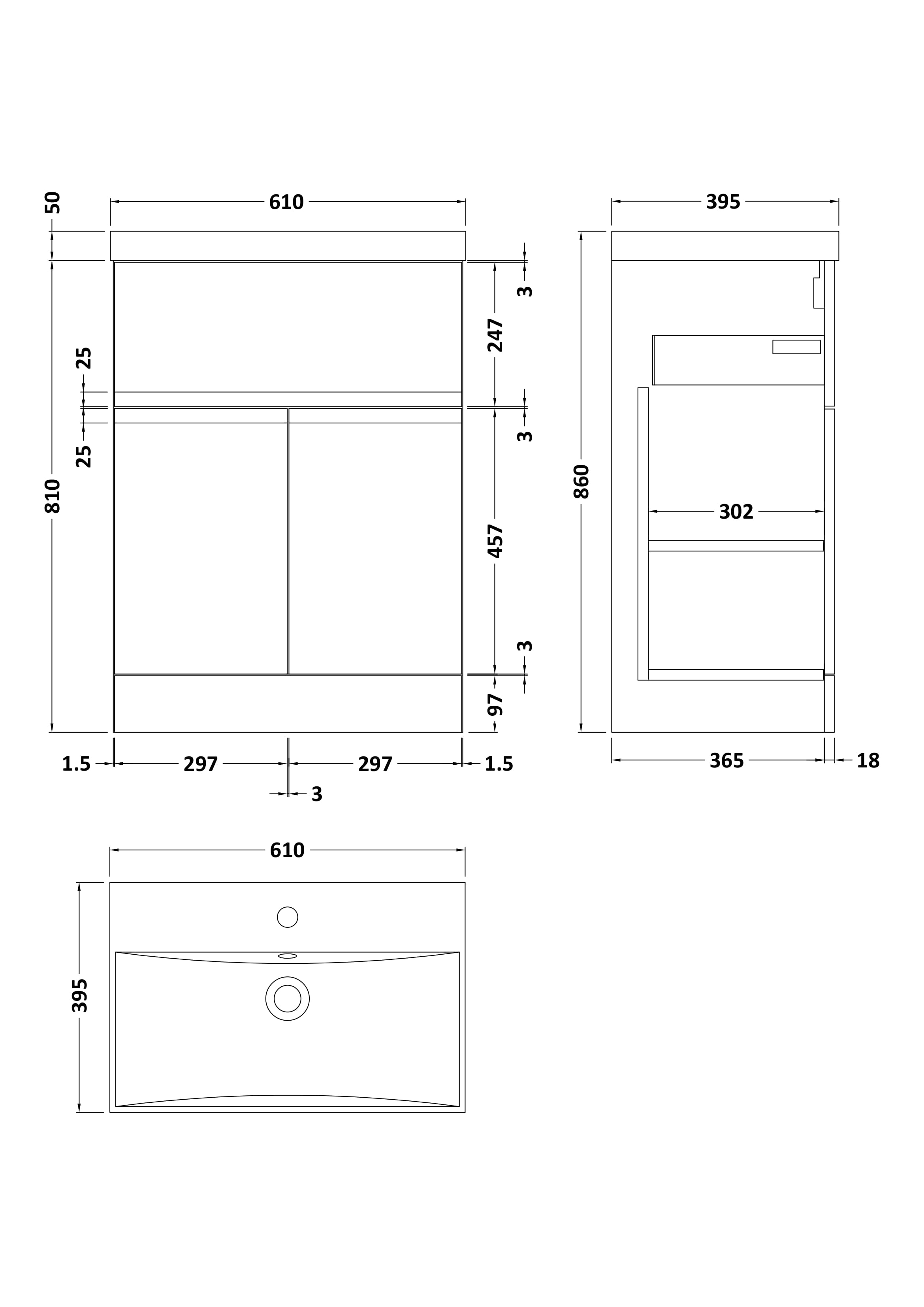 Hudson Reed Urban Floor Standing 2 Door 1 Drawer Vanity Unit with Thin-Edge Basin, Modern Vanity Unit in Satin White, 600mm