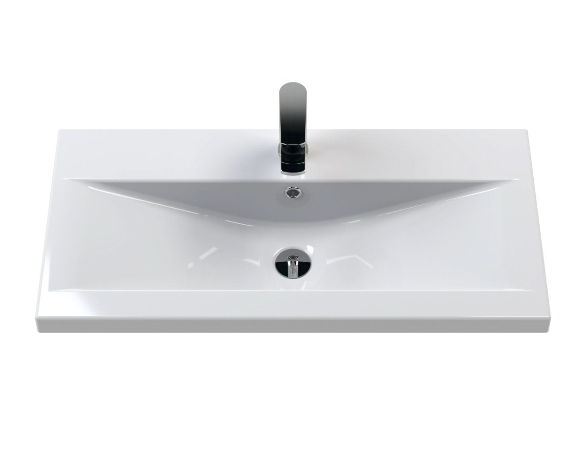 Hudson Reed Urban Floor Standing 2 Door 1 Drawer Vanity Unit with Mid-Edge Basin, Durable Modern Vanity Unit in Satin White, 800mm