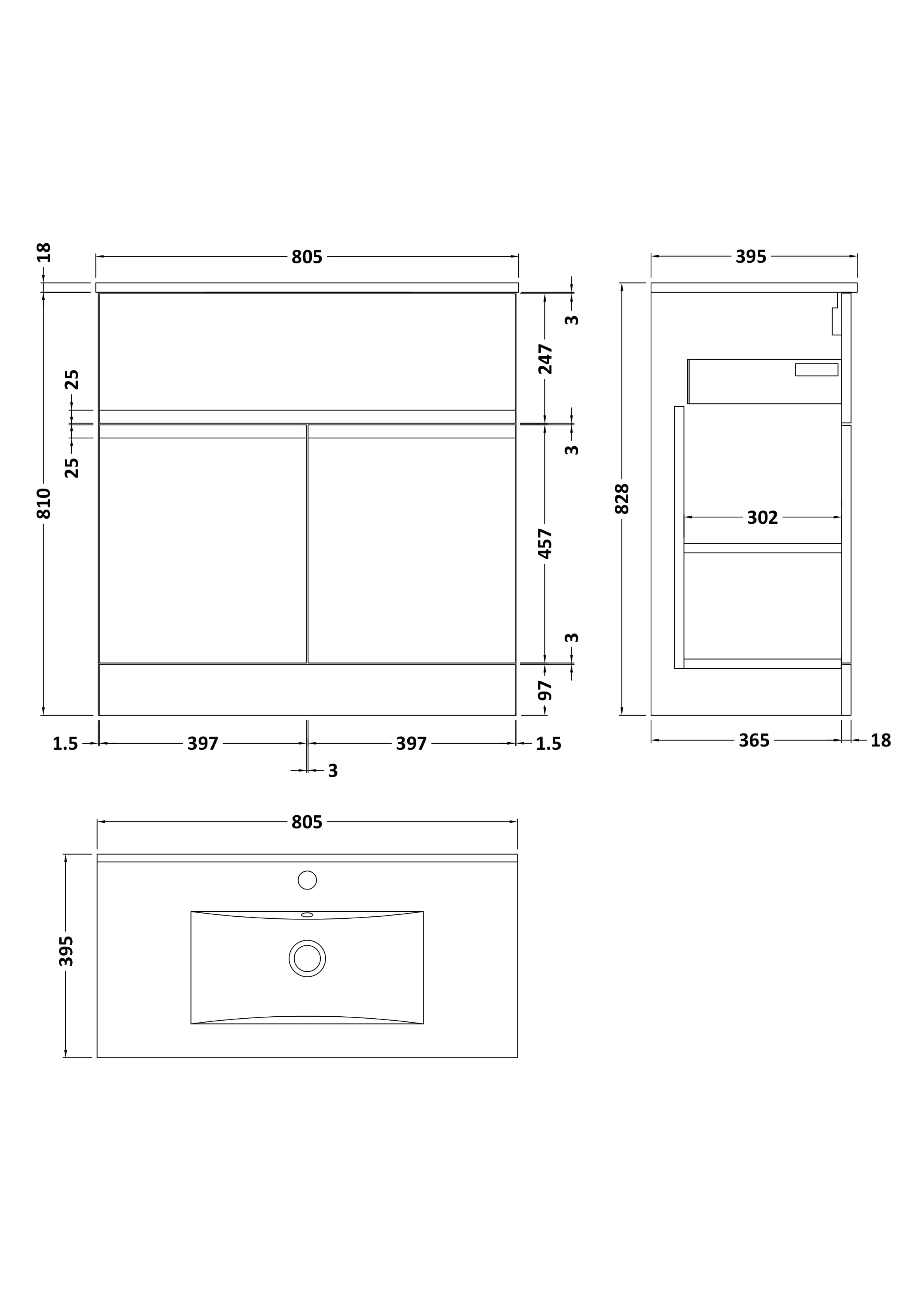 Hudson Reed Urban Floor Standing 2 Door 1 Drawer Vanity Unit with Minimalist Basin, Modern Vanity Unit in Satin White, 800mm
