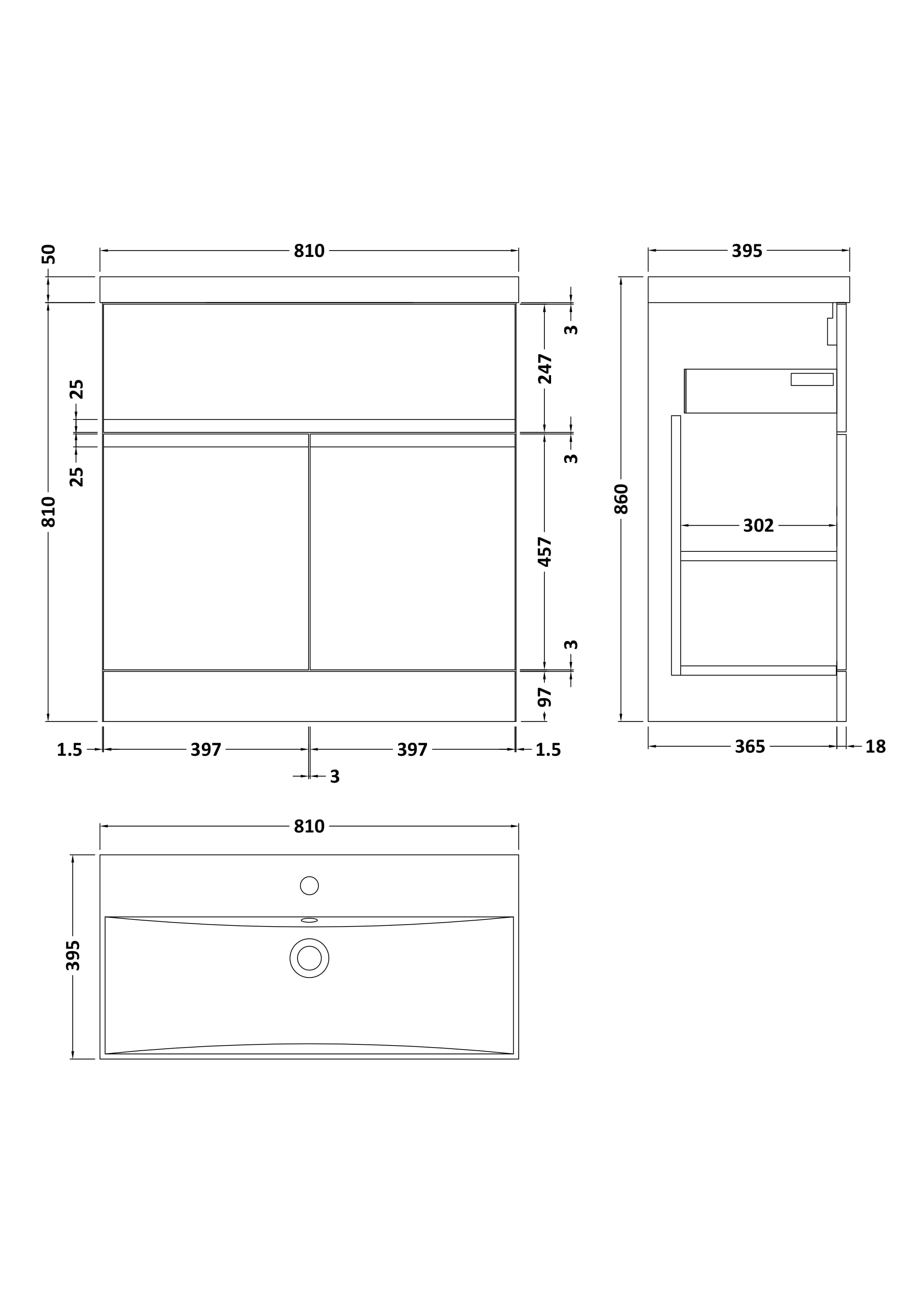 Hudson Reed Urban Floor Standing 2 Door 1 Drawer Vanity Unit with Thin-Edge Basin, Modern Vanity Unit in Satin White, 800mm