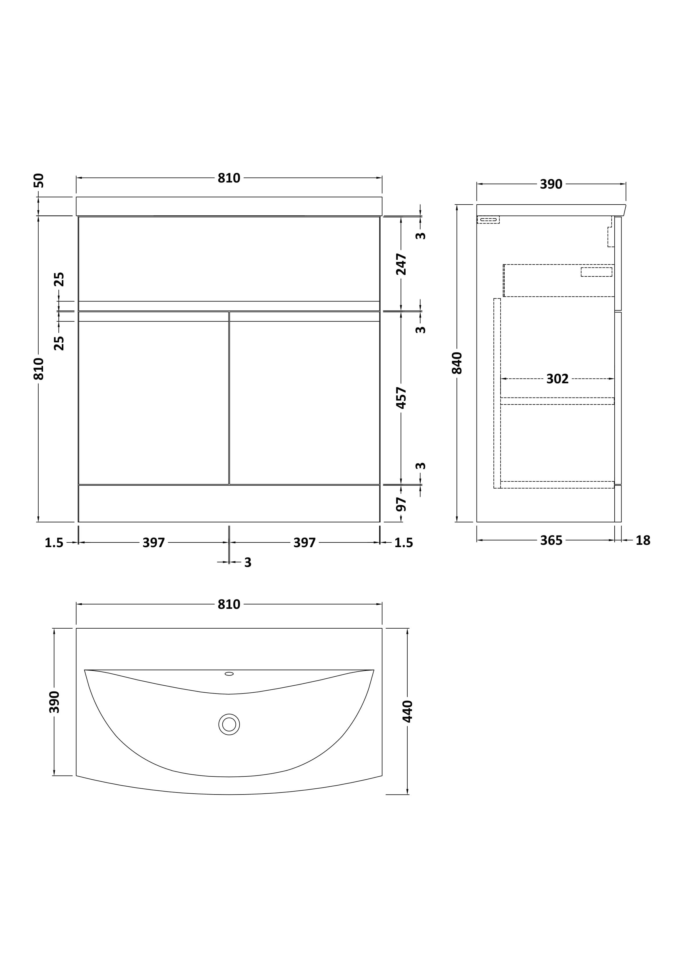 Hudson Reed Urban Floor Standing 2 Door 1 Drawer Vanity Unit with Curved Basin, Durable Modern Vanity Unit in Satin White, 800mm