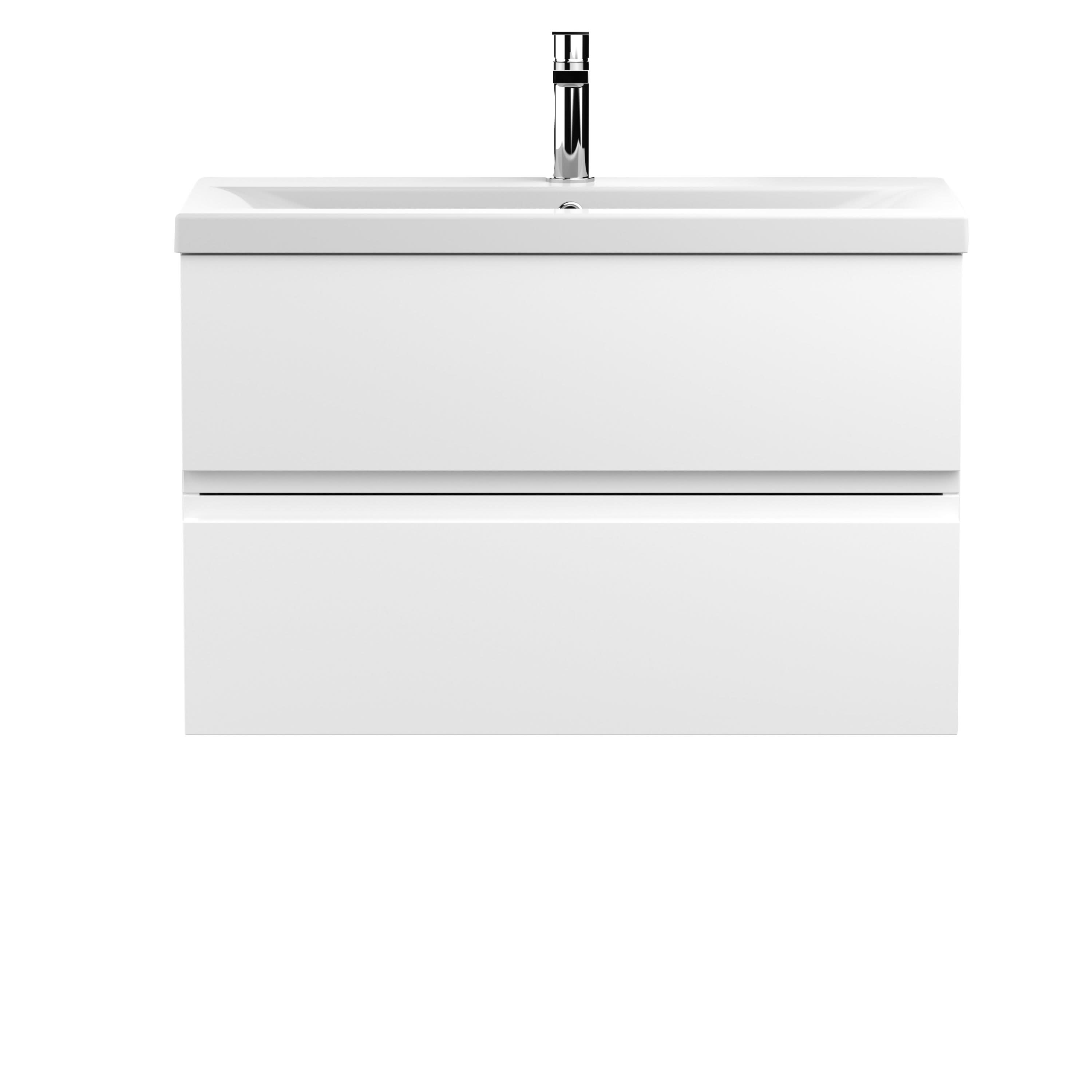 Hudson Reed Urban Wall Hung 2 Drawer Vanity Unit with Mid-Edge Ceramic Basin, Modern Bathroom Furniture in Satin White, 800mm