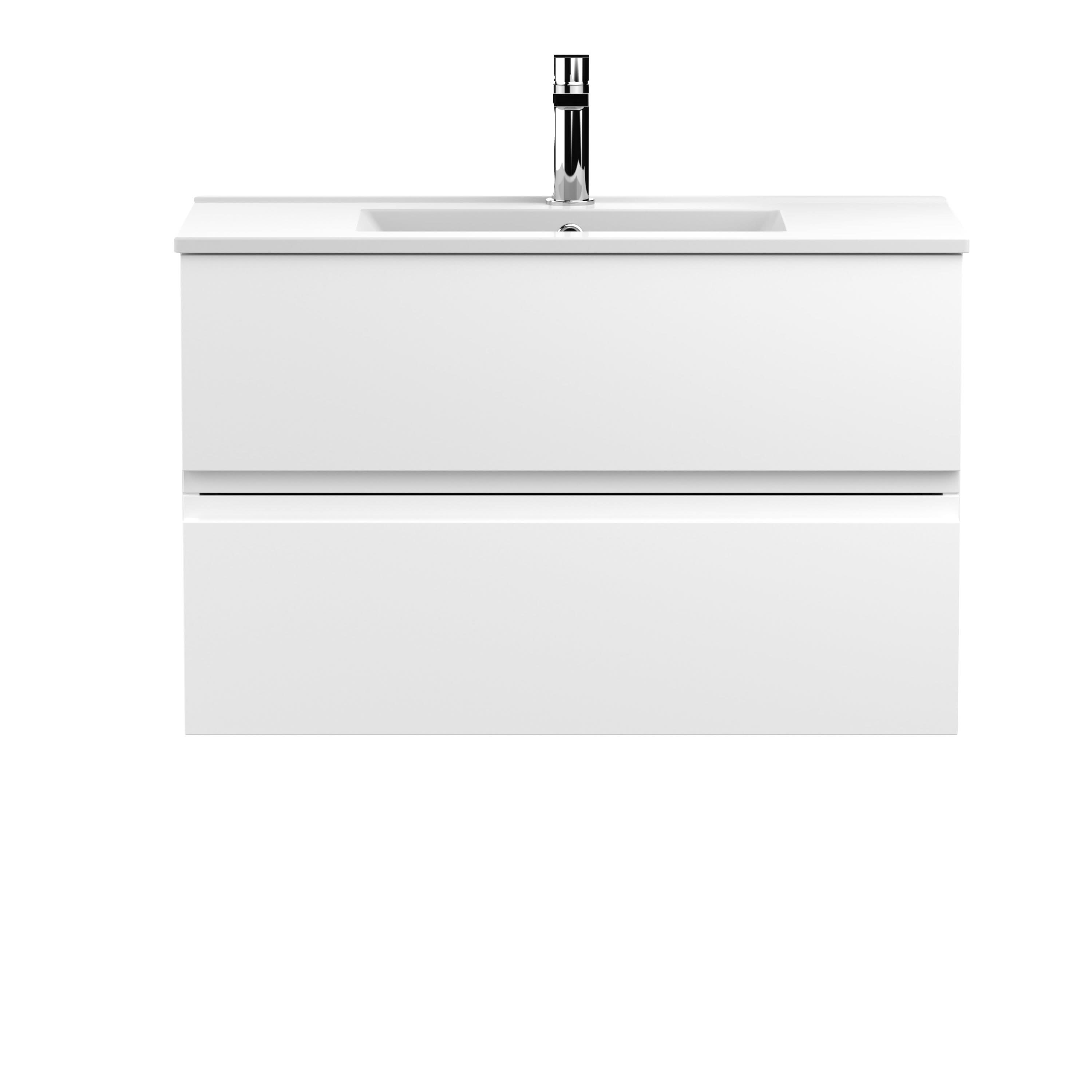 Hudson Reed Urban Wall Hung 2 Drawer Vanity Unit with Minimalist Ceramic Basin, Modern Bathroom Furniture in Satin White, 800mm