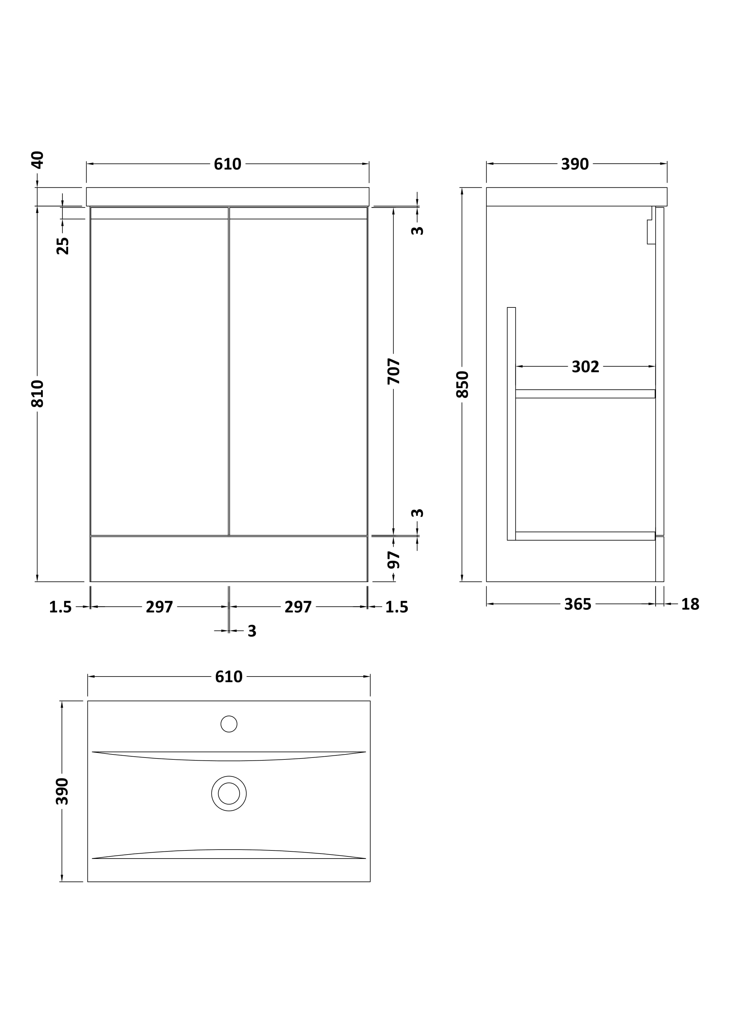 Hudson Reed Urban Floor Standing 2 Soft Close Door Vanity Unit with Mid-Edge Basin, Modern Vanity Unit in Satin White, 600mm