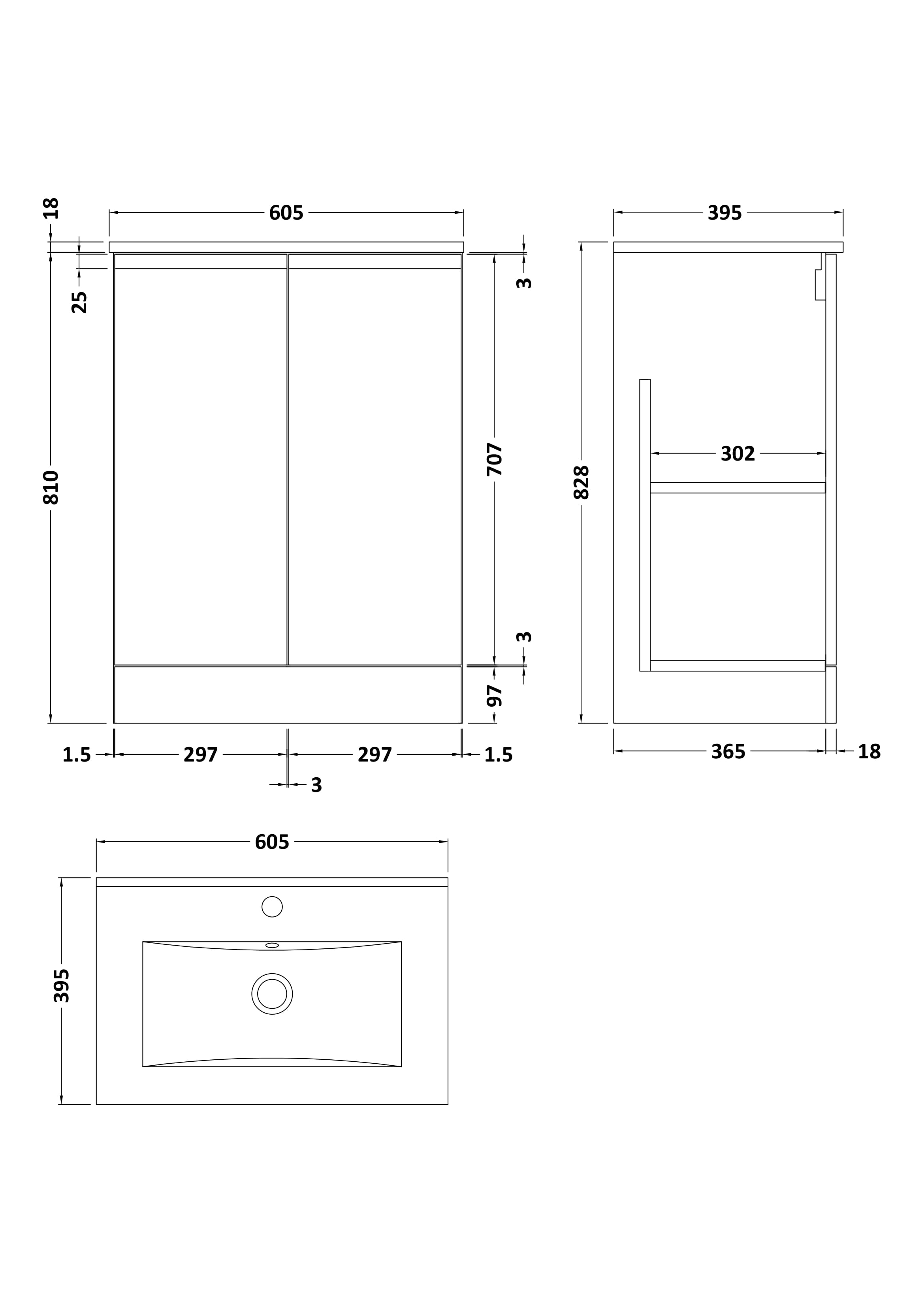 Hudson Reed Urban Floor Standing 2 Soft Close Door Vanity Unit with Minimalist Basin, Modern Vanity Unit in Satin White, 600mm