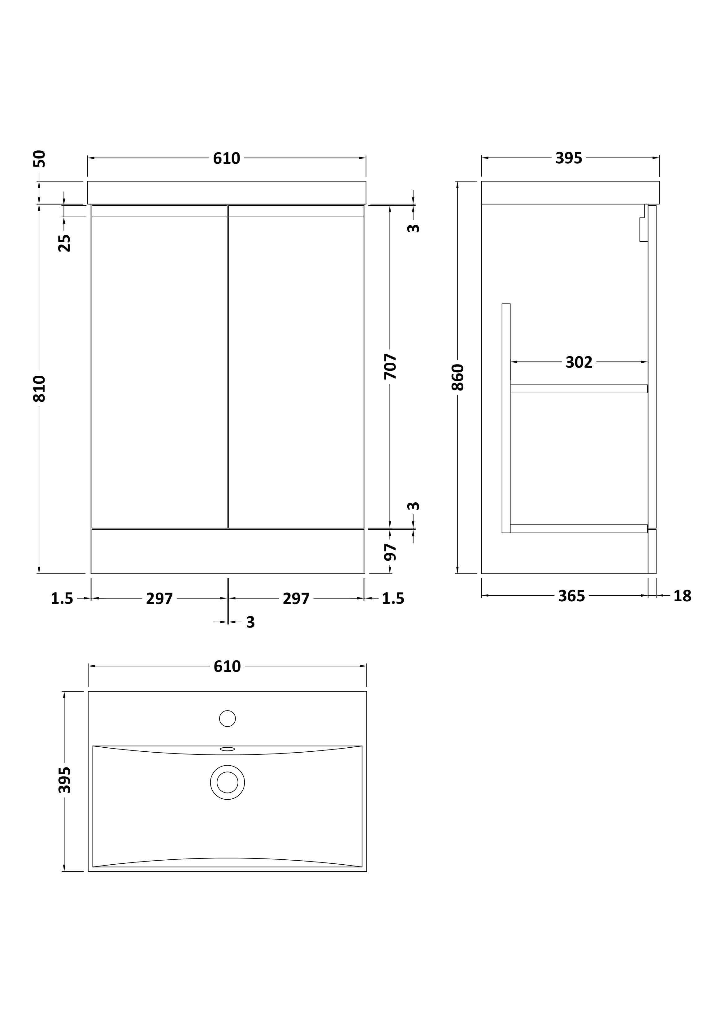 Hudson Reed Urban Floor Standing 2 Soft Close Door Vanity Unit with Thin-Edge Basin, Modern Vanity Unit in Satin White, 600mm
