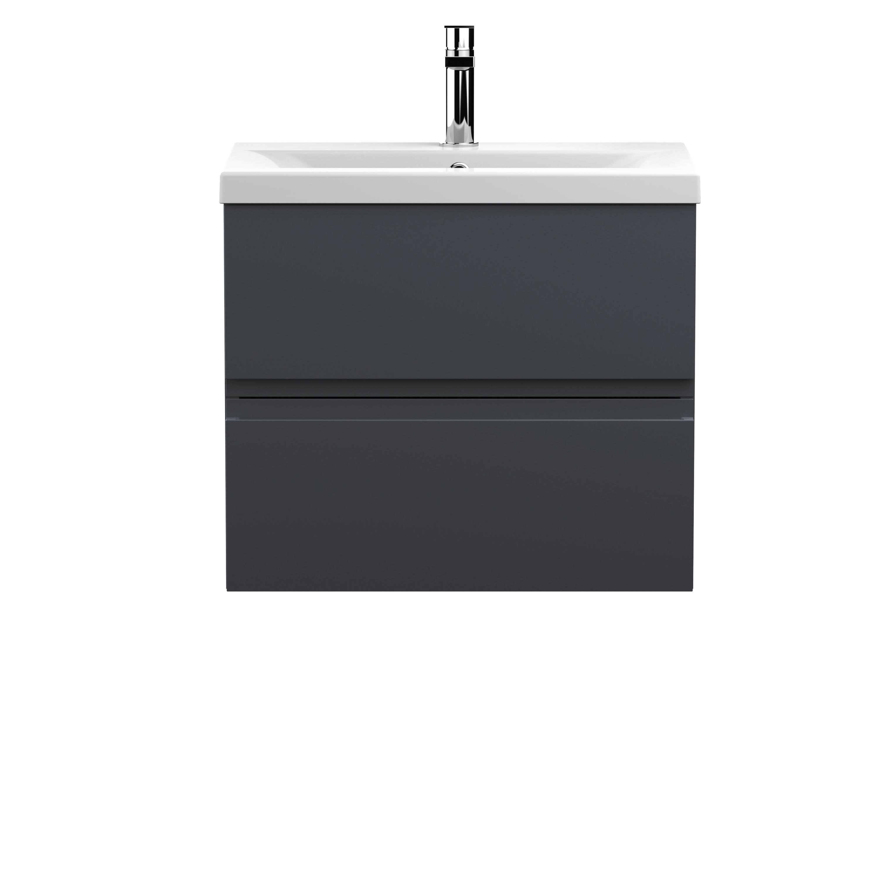 Hudson Reed Urban Wall Hung 2 Drawer Vanity Unit with Mid-Edge Ceramic Basin, Modern Bathroom Furniture in Soft Black, 600mm
