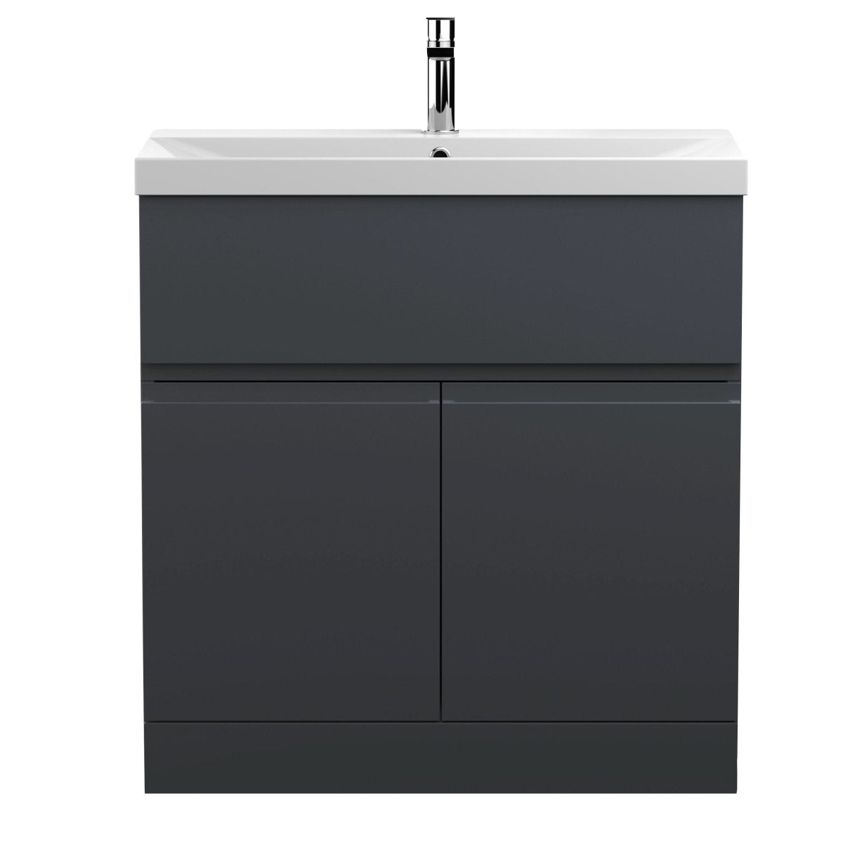 Hudson Reed Urban Floor Standing 2 Door 1 Drawer Vanity Unit with Thin-Edge Basin, Modern Vanity Unit in Soft Black, 800mm