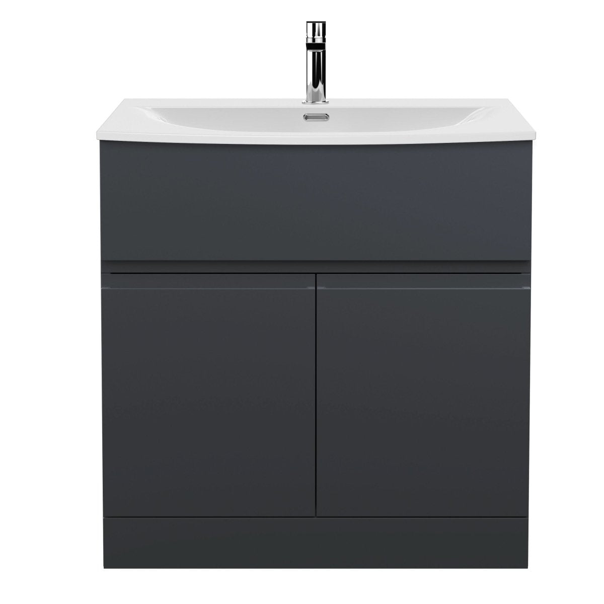 Hudson Reed Urban Floor Standing 2 Door 1 Drawer Vanity Unit with Curved Basin, Durable Modern Vanity Unit in Soft Black, 800mm