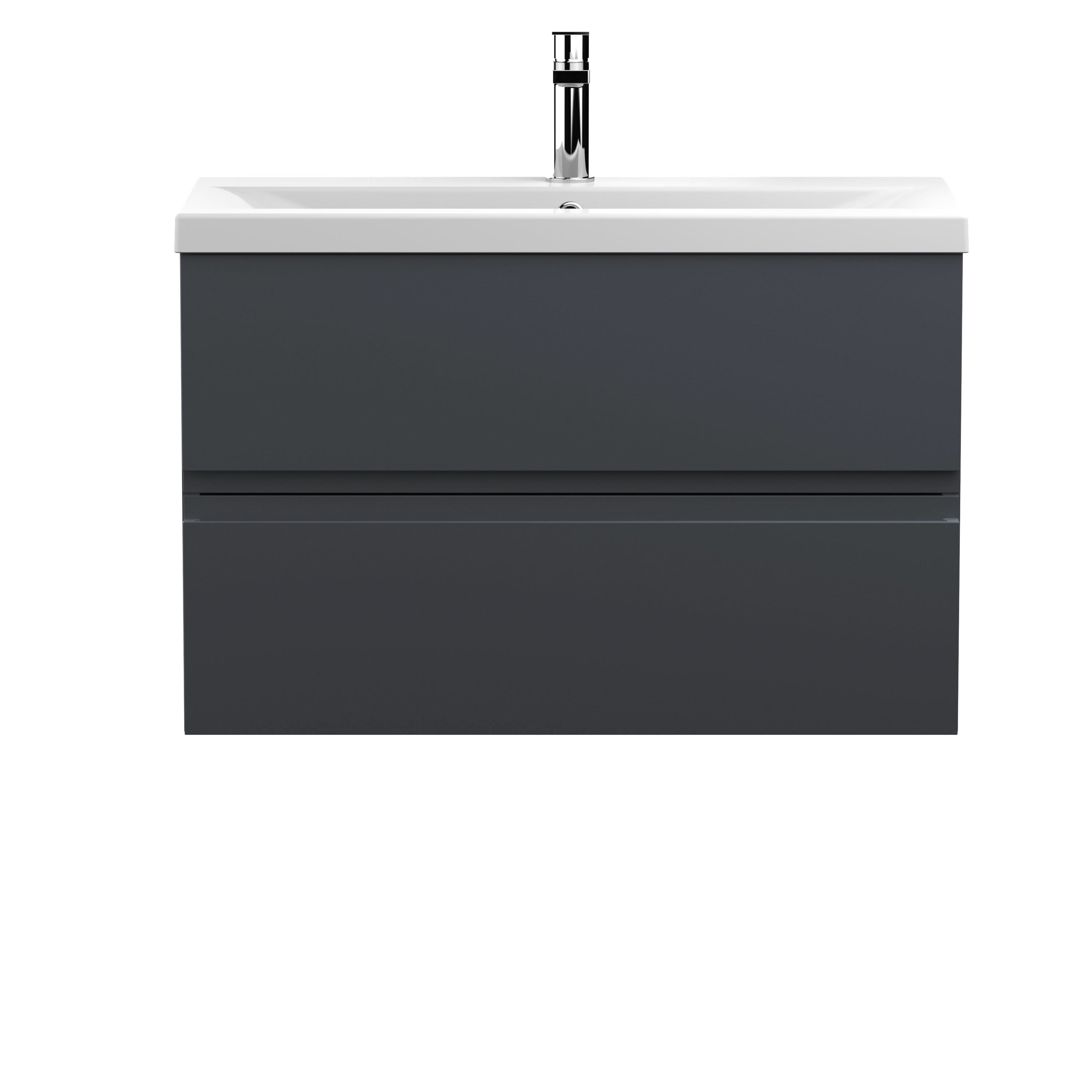 Hudson Reed Urban Wall Hung 2 Drawer Vanity Unit with Mid-Edge Ceramic Basin, Modern Bathroom Furniture in Soft Black, 800mm