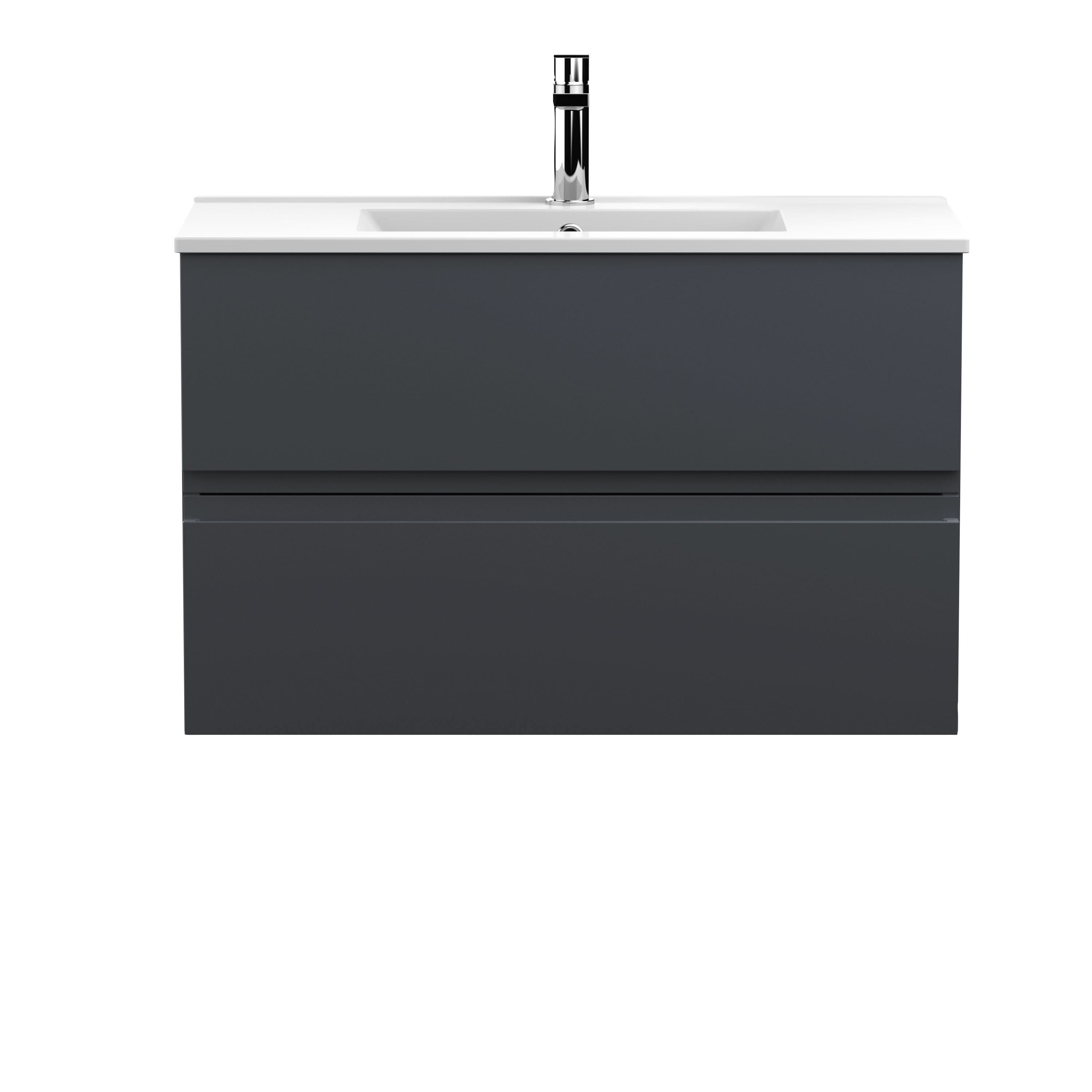 Hudson Reed Urban Wall Hung 2 Drawer Vanity Unit with Minimalist Ceramic Basin, Modern Bathroom Furniture in Soft Black, 800mm
