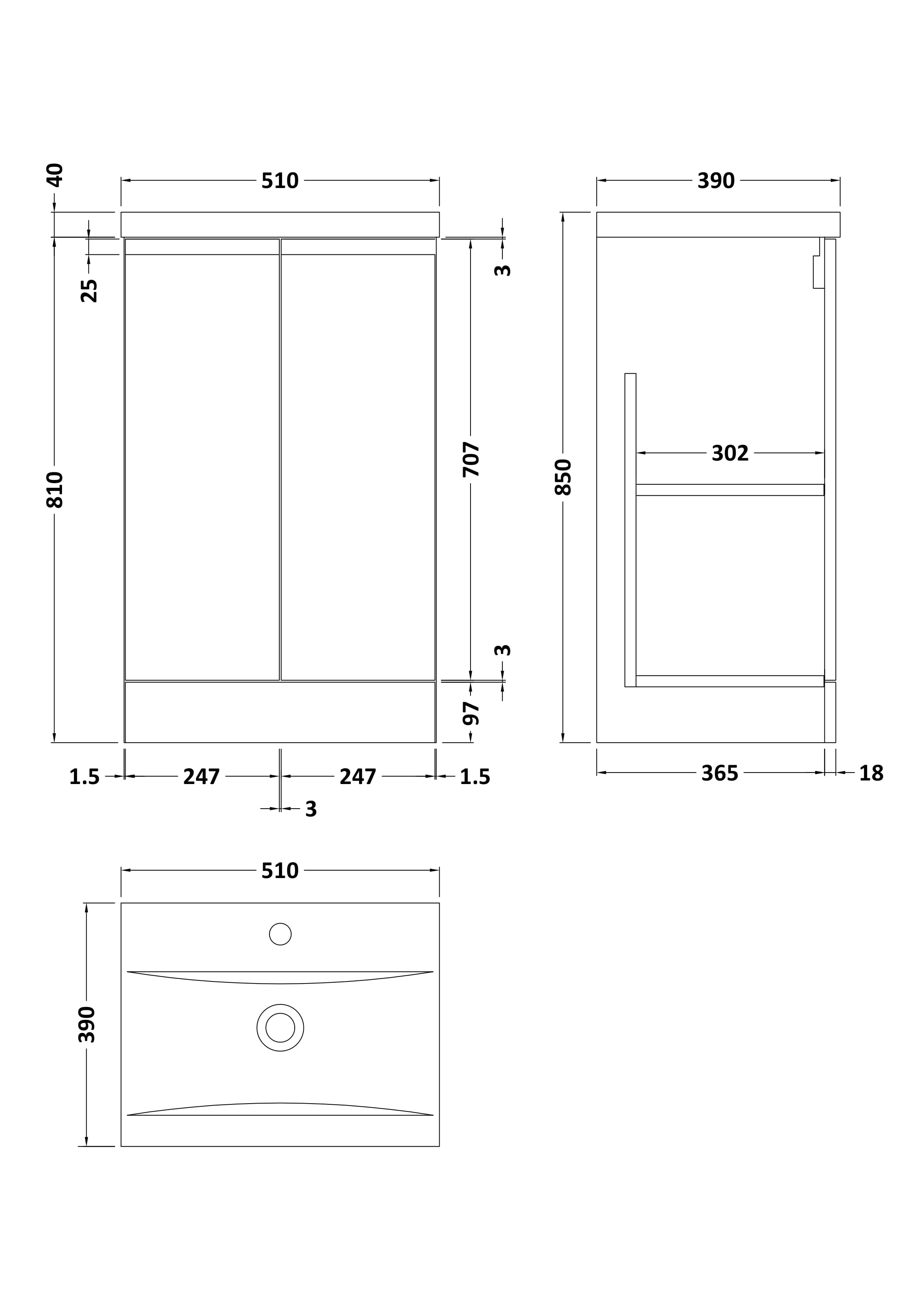 Hudson Reed Urban Floor Standing 2 Soft Close Door Vanity Unit with Mid-Edge Basin, Modern Vanity Unit in Soft Black, 800mm