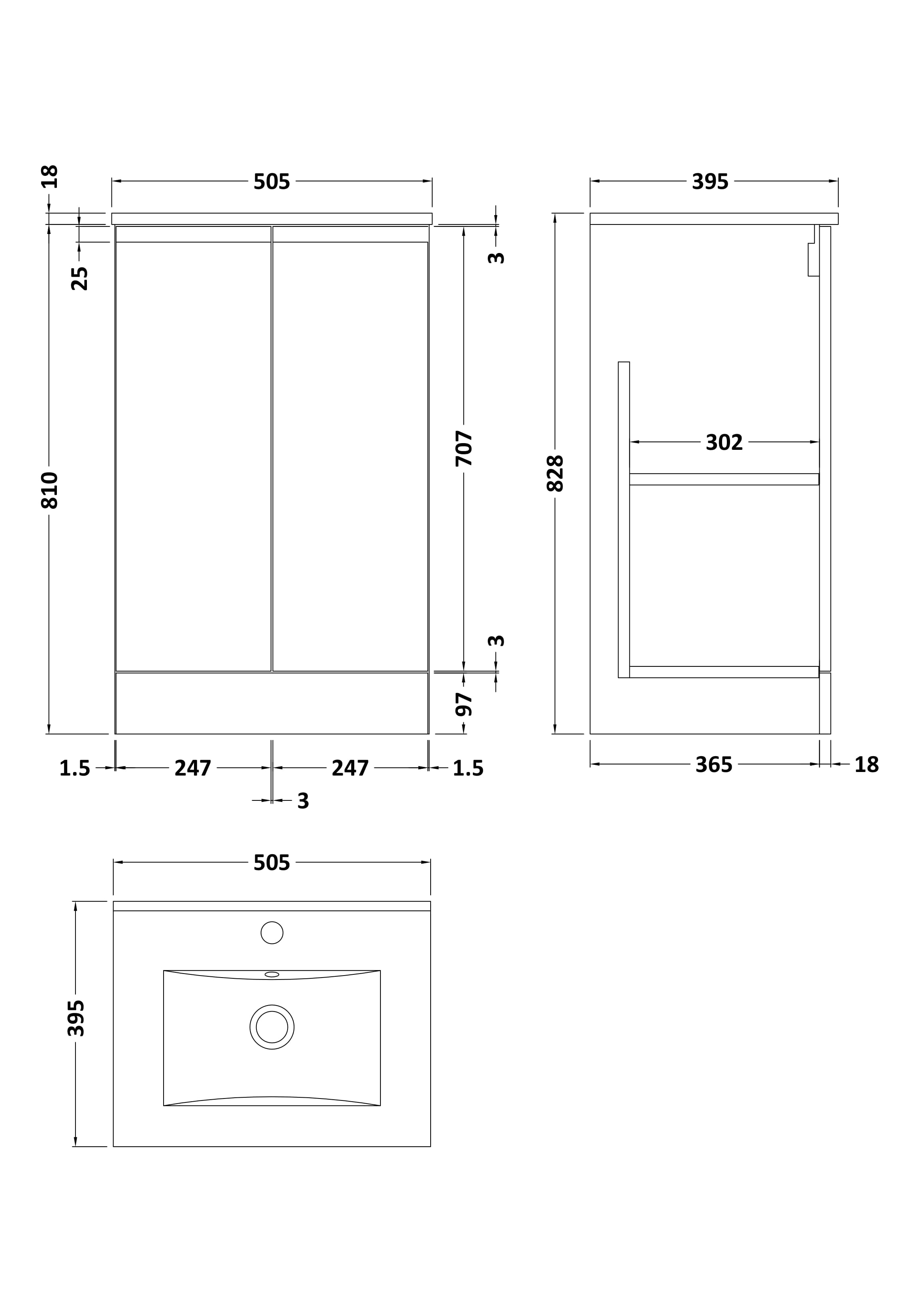 Hudson Reed Urban Floor Standing 2 Soft Close Door Vanity Unit with Minimalist Basin, Modern Vanity Unit in Soft Black, 800mm