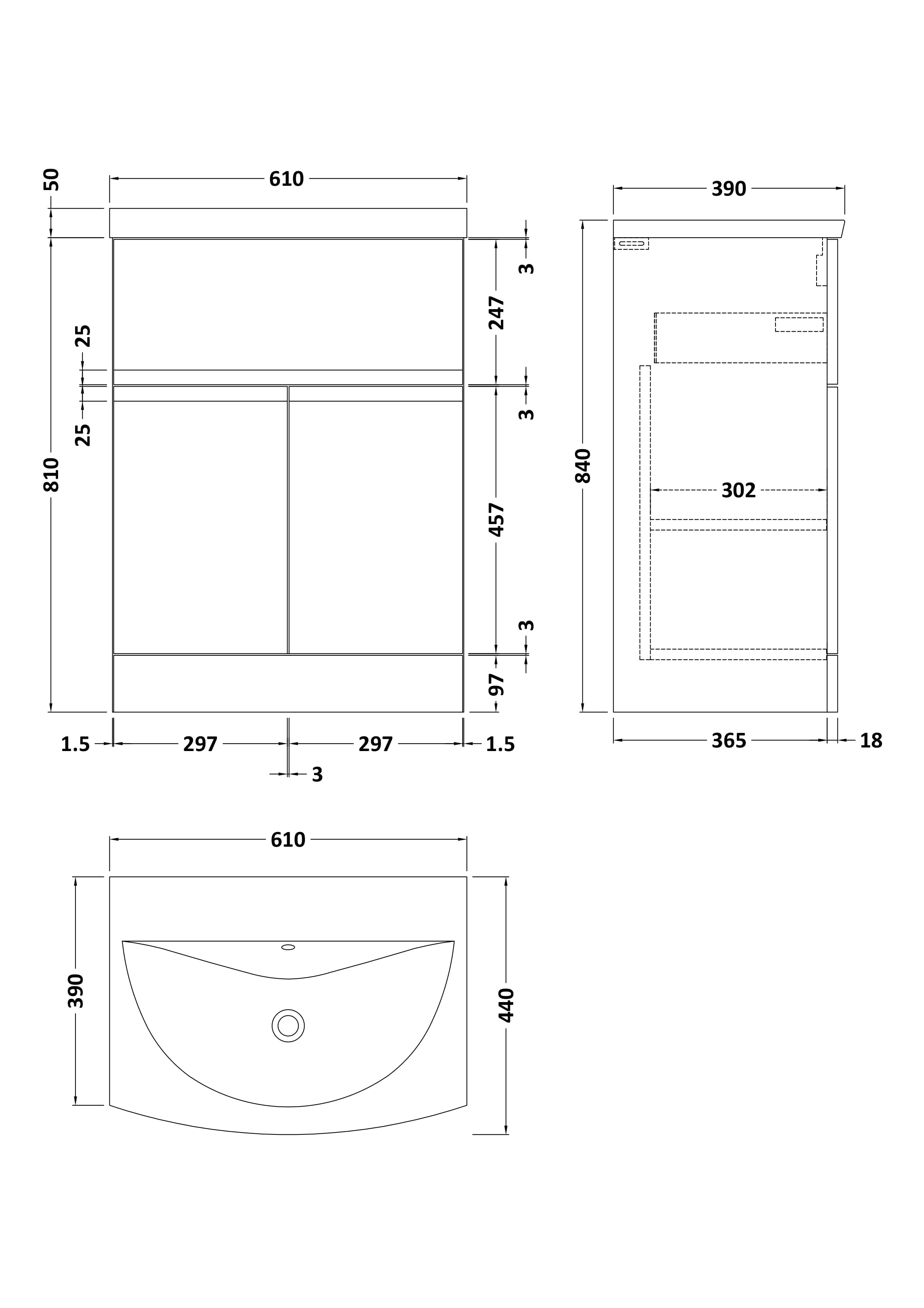 Hudson Reed Urban Floor Standing 2 Door 1 Drawer Vanity Unit with Curved Basin, Durable Modern Vanity Unit in Satin Grey, 600mm