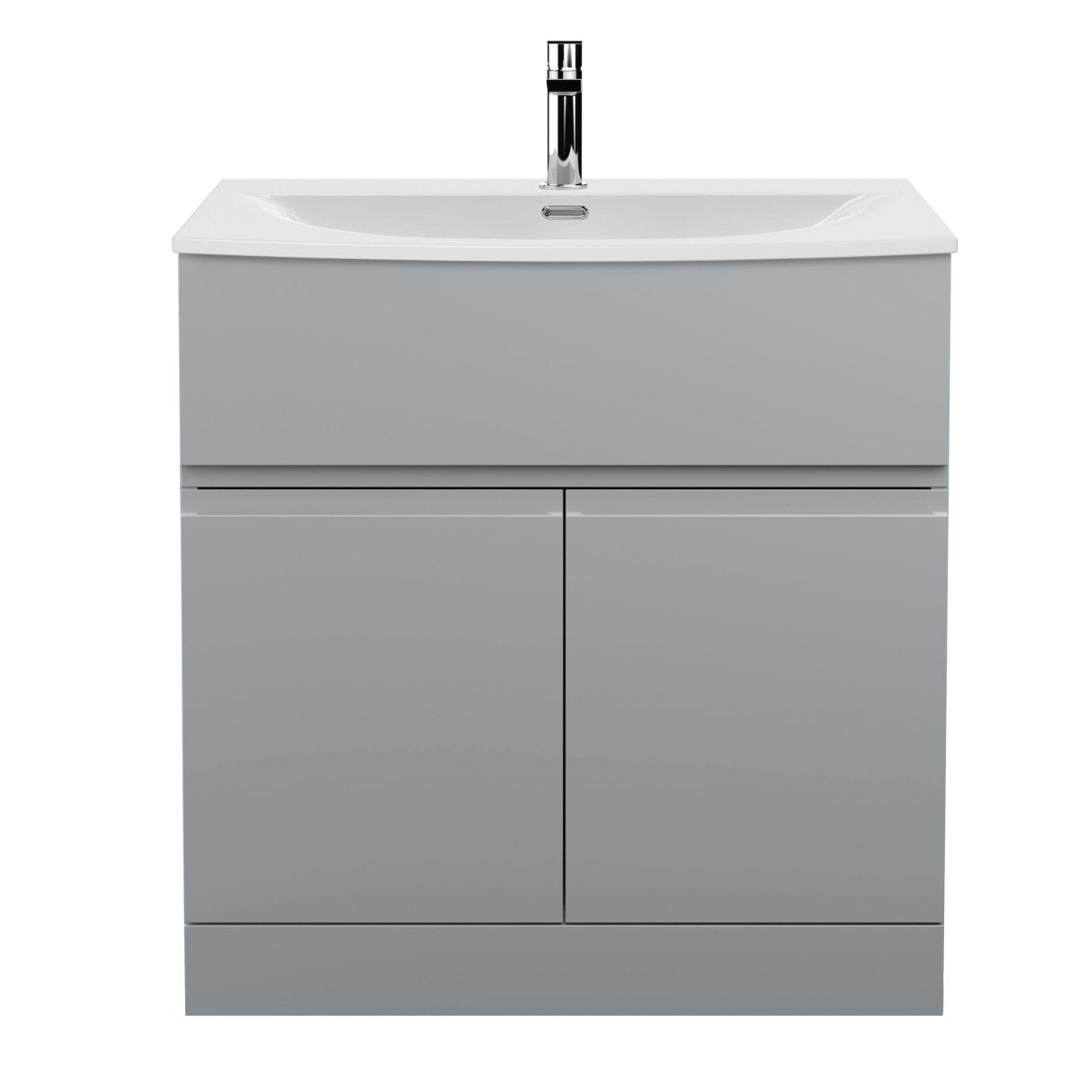 Hudson Reed Urban Floor Standing 2 Door 1 Drawer Vanity Unit with Curved Basin, Durable Modern Vanity Unit in Satin Grey, 800mm