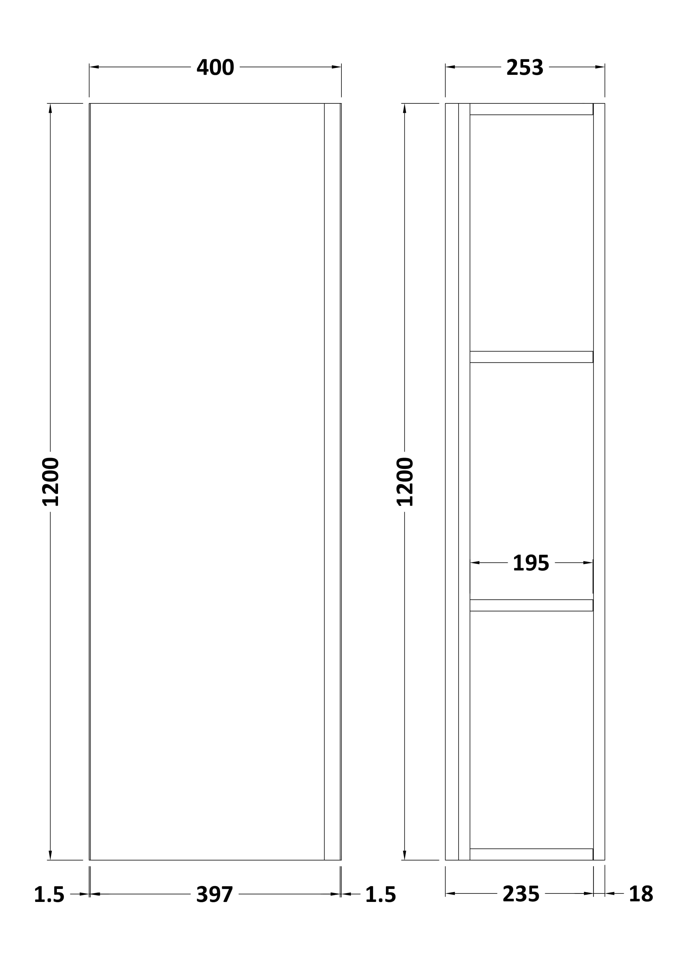 Hudson Reed Urban Tall Wall Hung Unit 1 Soft-Close Door with 3 Shelves, Modern Bathroom Storage Cabinet in Satin Blue, 400x1200mm