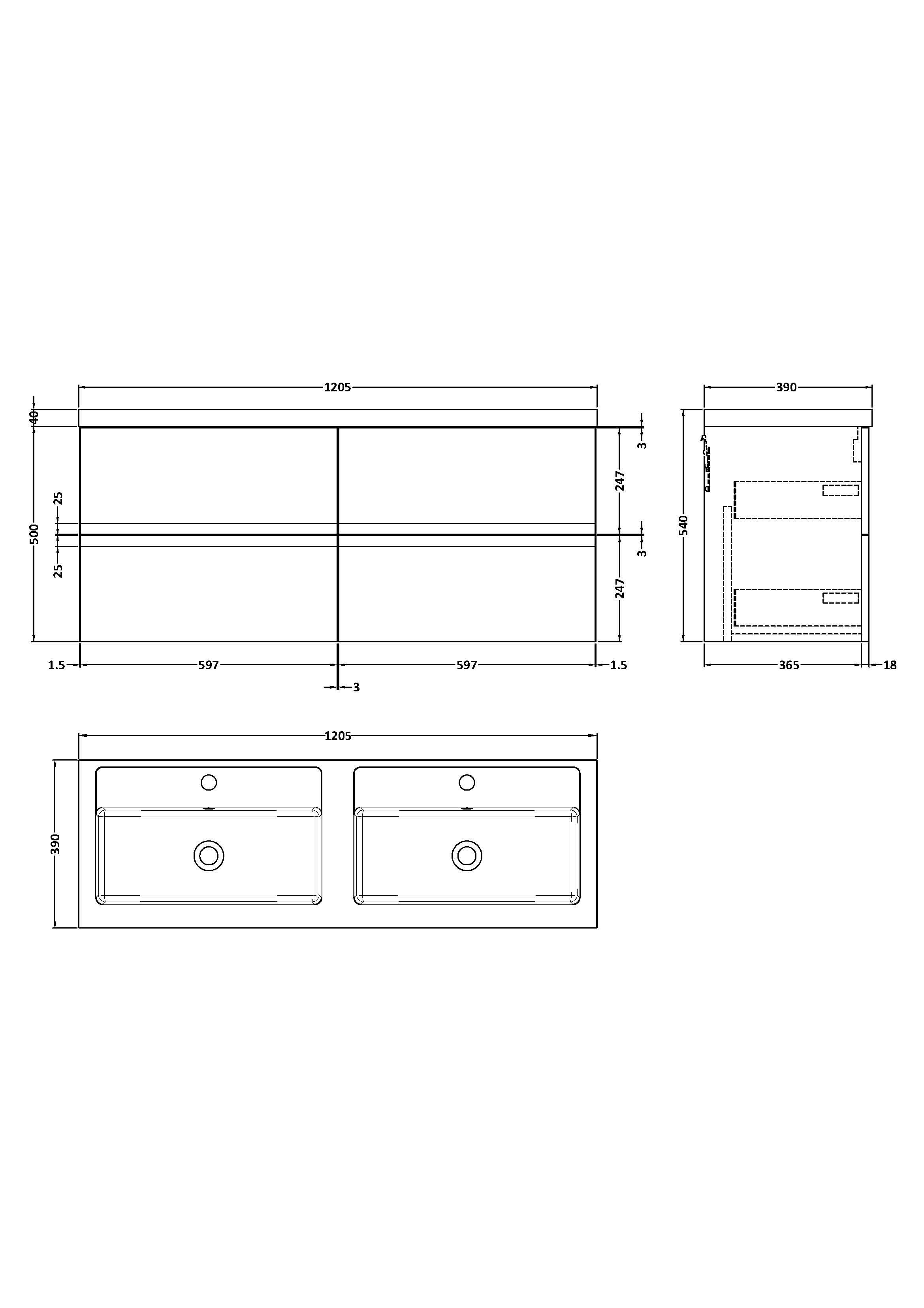 Hudson Reed Urban Wall Hung 4 Drawer Vanity Unit with Double Polymarble Basin, Modern Bathroom Furniture in Satin Green, 1200mm