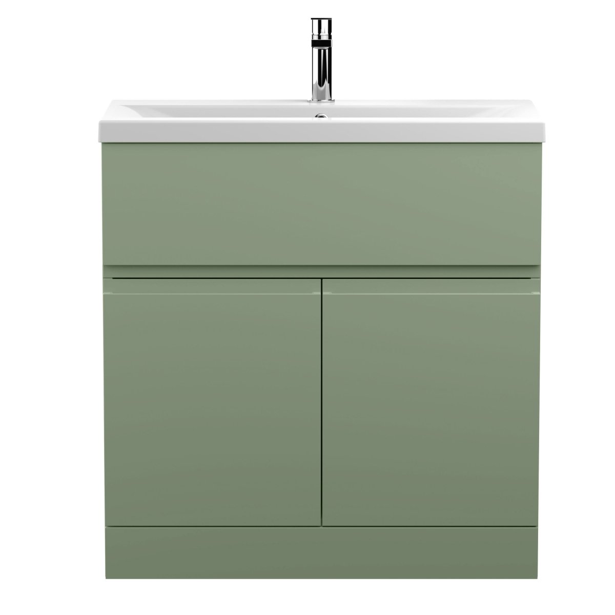 Hudson Reed Urban Floor Standing 2 Door 1 Drawer Vanity Unit with Mid-Edge Basin, Durable Modern Vanity Unit in Satin Green, 800mm