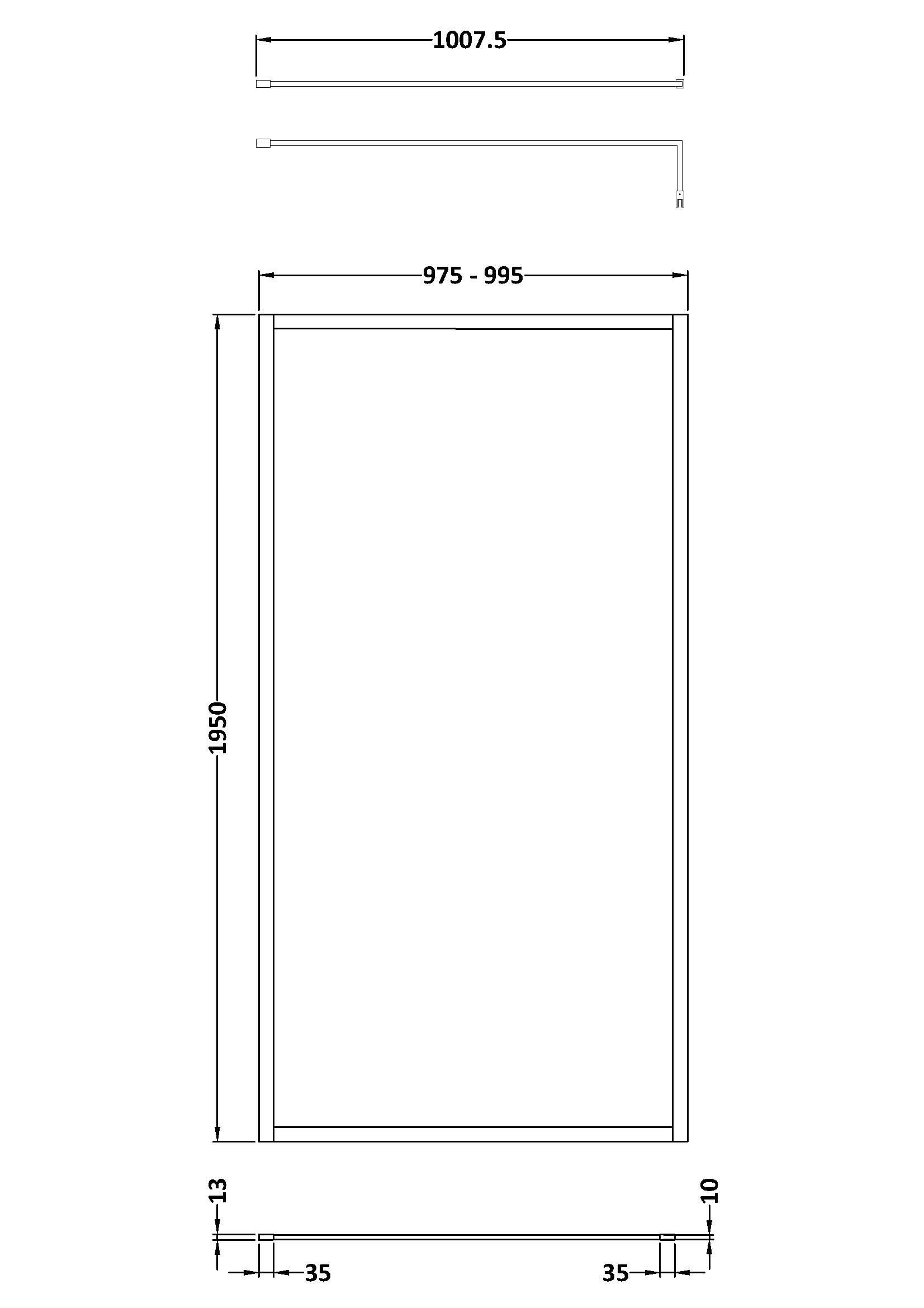 Hudson Reed Full Outer Frame Wetroom Screen, Toughened Glass with Support Bar & Wetroom Shower Screen in Brushed Brass, 1950x1000mm