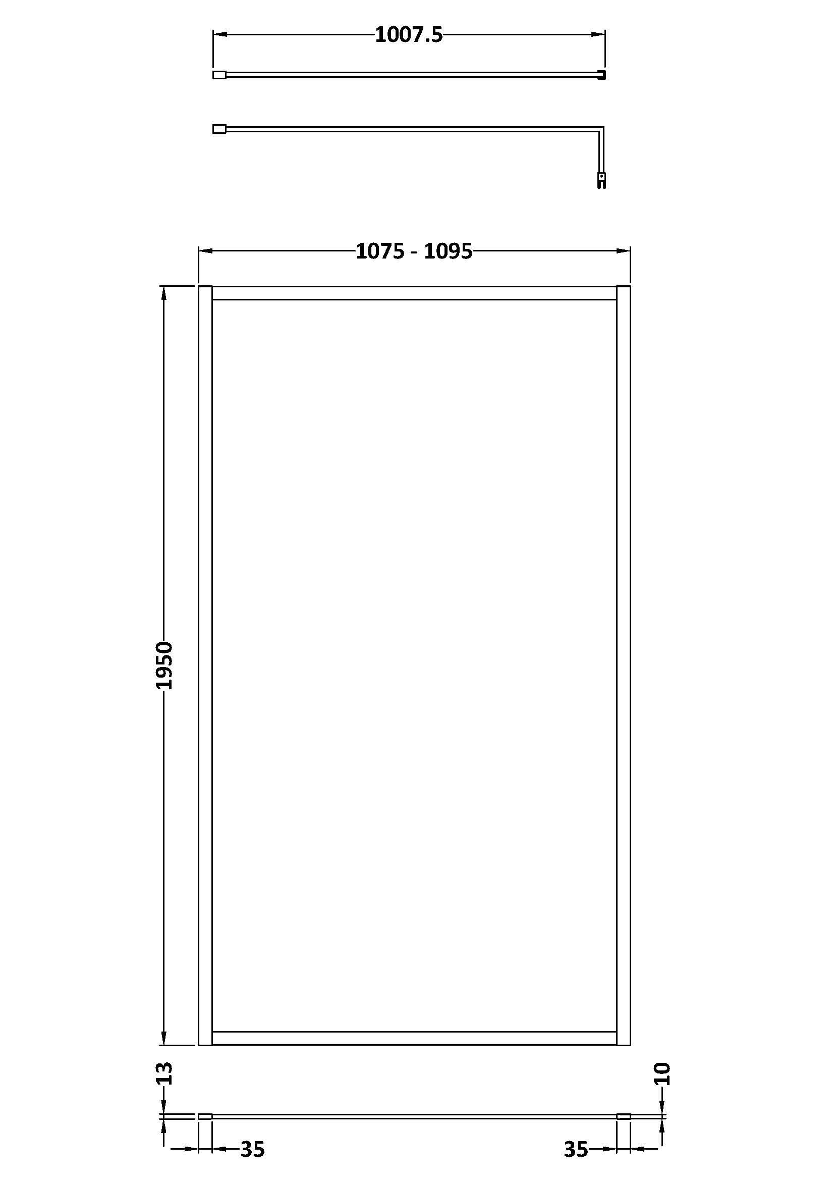 Hudson Reed Full Outer Frame Wetroom Screen, Toughened Glass with Support Bar & Wetroom Shower Screen in Brushed Brass, 1950x1100mm