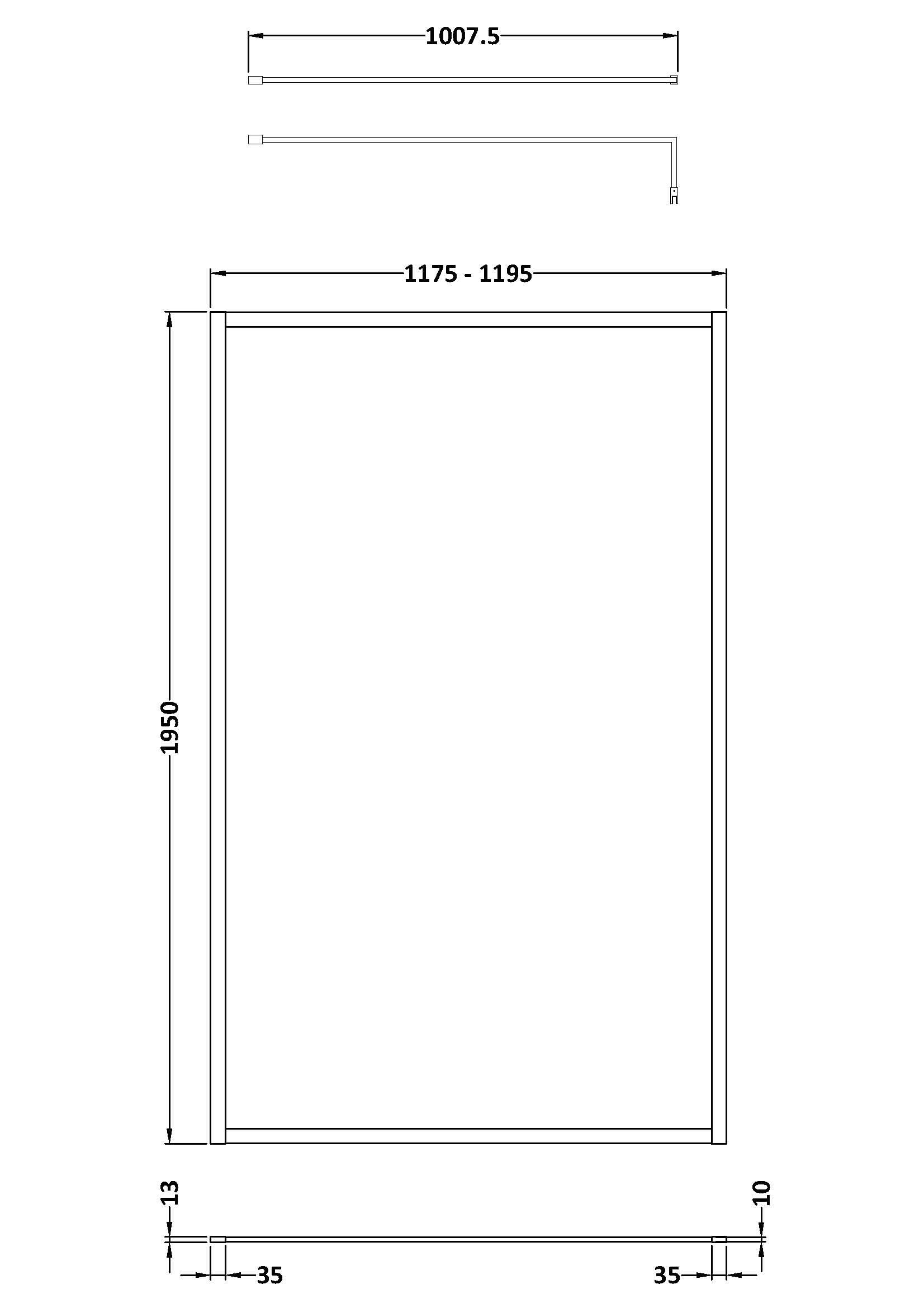 Hudson Reed Full Outer Frame Wetroom Screen, Toughened Glass with Support Bar & Wetroom Shower Screen in Brushed Brass, 1950x1200mm