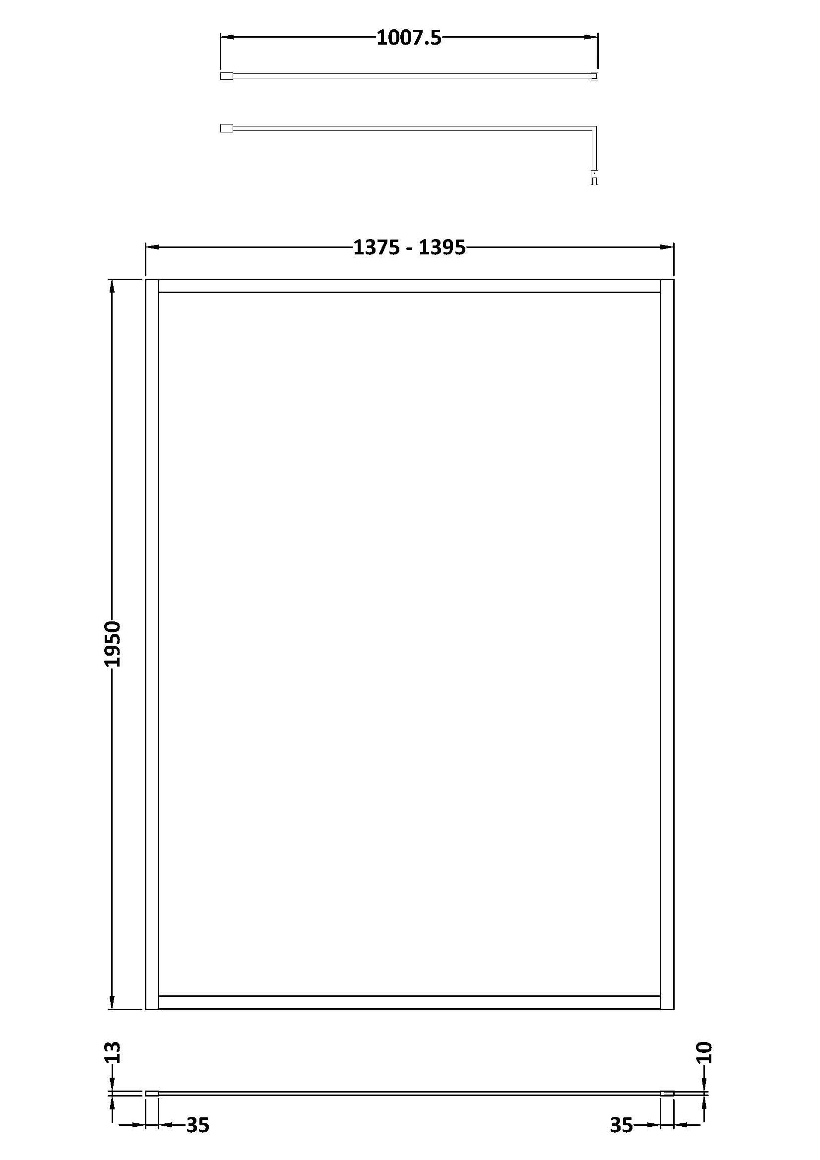Hudson Reed Full Outer Frame Wetroom Screen, Toughened Glass with Support Bar & Wetroom Shower Screen in Brushed Brass, 1950x1400mm