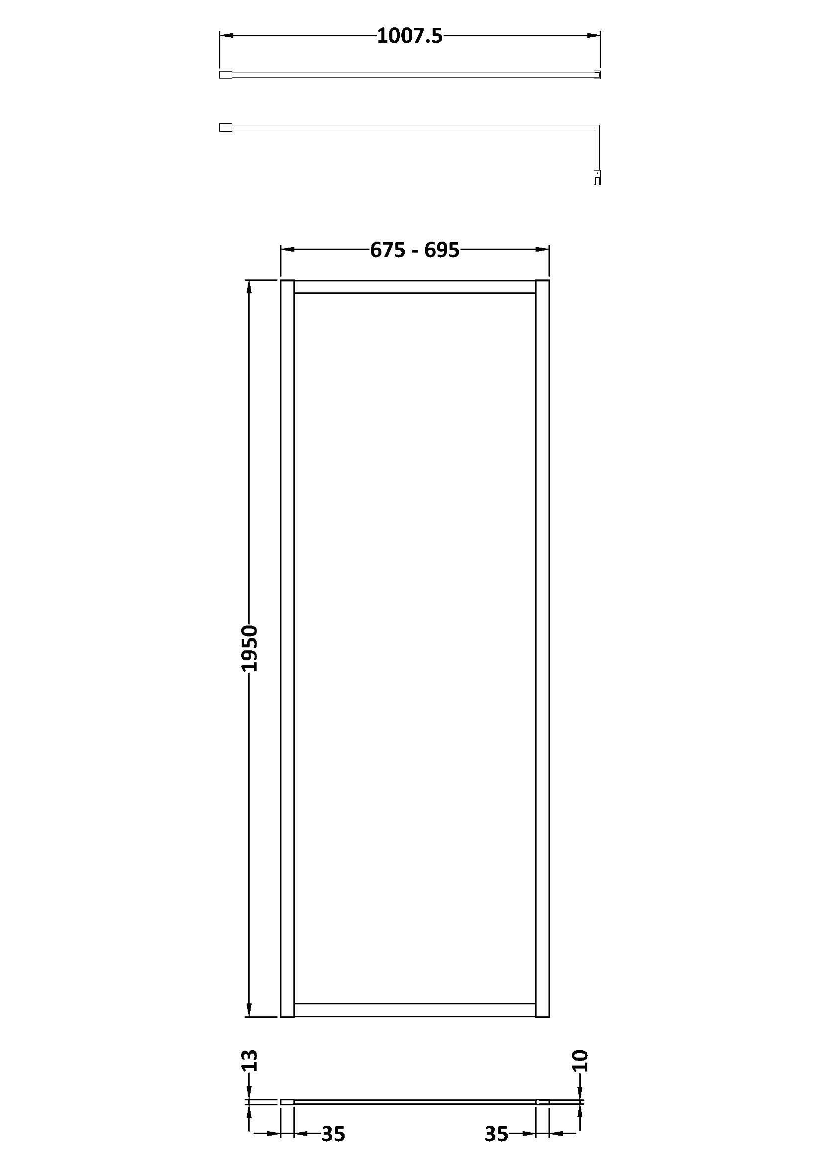 Hudson Reed Full Outer Frame Wetroom Screen, Toughened Glass with Support Bar & Wetroom Shower Screen in Brushed Brass, 1950x700mm