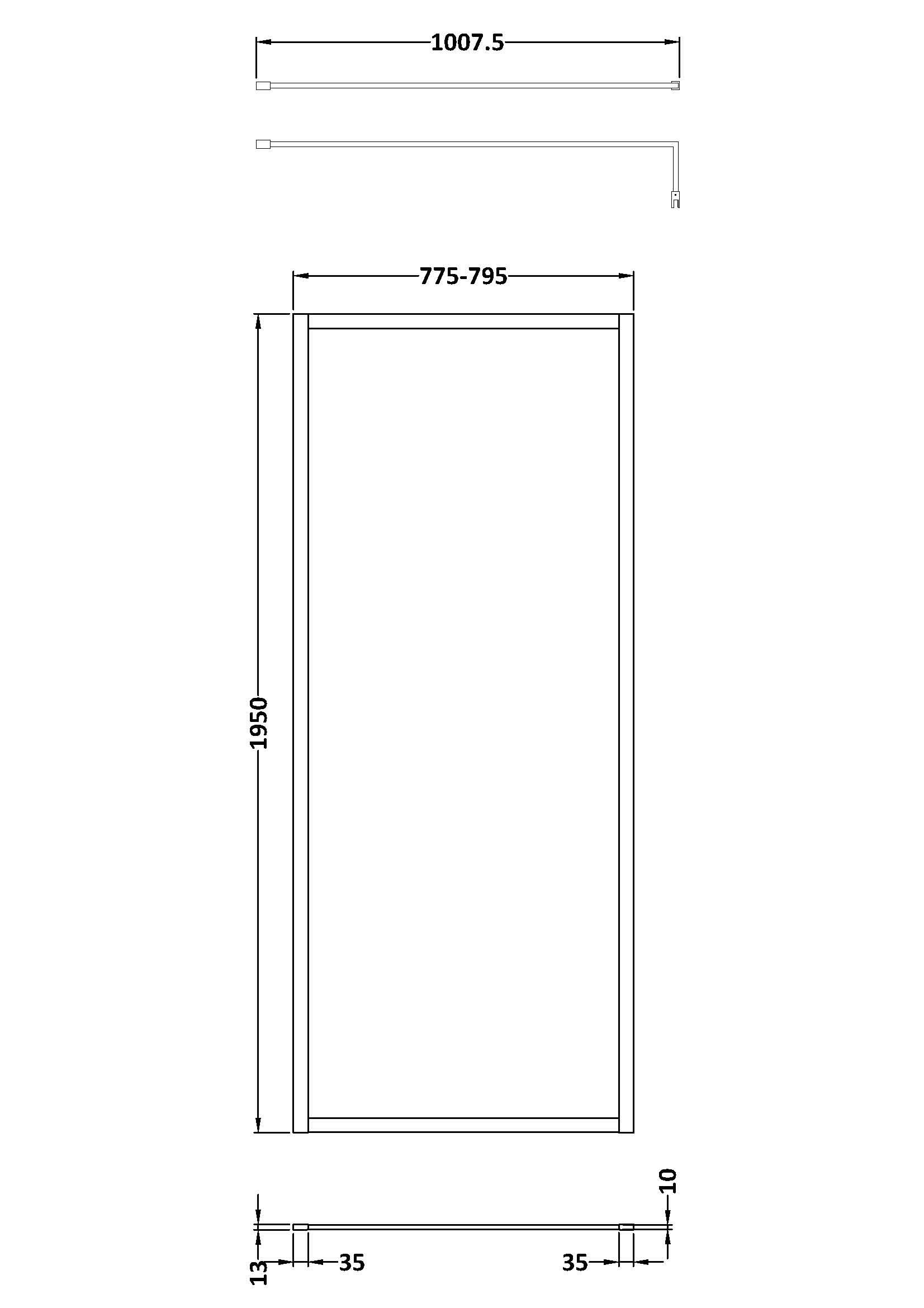 Hudson Reed Full Outer Frame Wetroom Screen, Toughened Glass with Support Bar & Wetroom Shower Screen in Brushed Brass, 1950x800mm