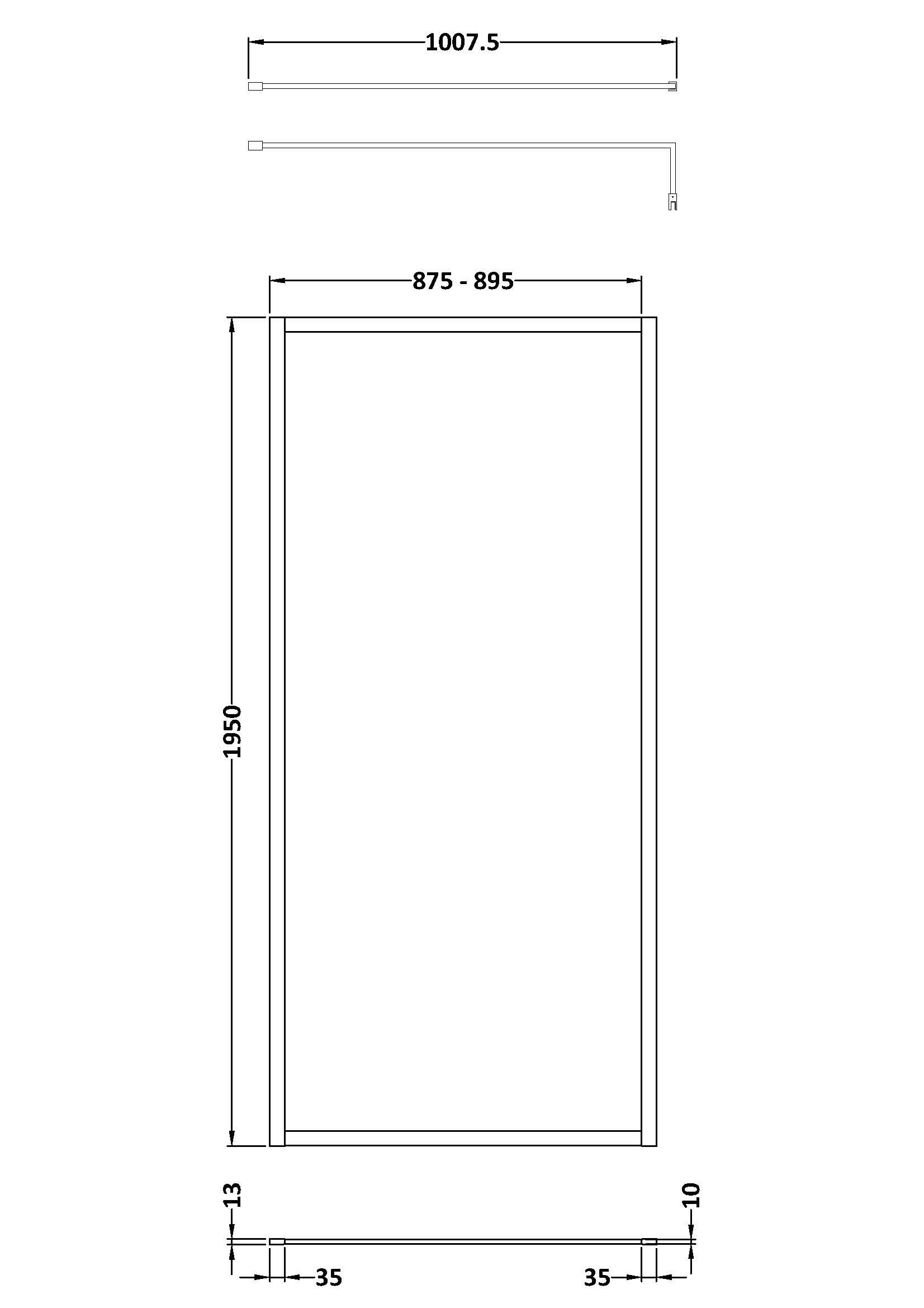 Hudson Reed Full Outer Frame Wetroom Screen, Toughened Glass with Support Bar & Wetroom Shower Screen in Brushed Brass, 1950x900mm