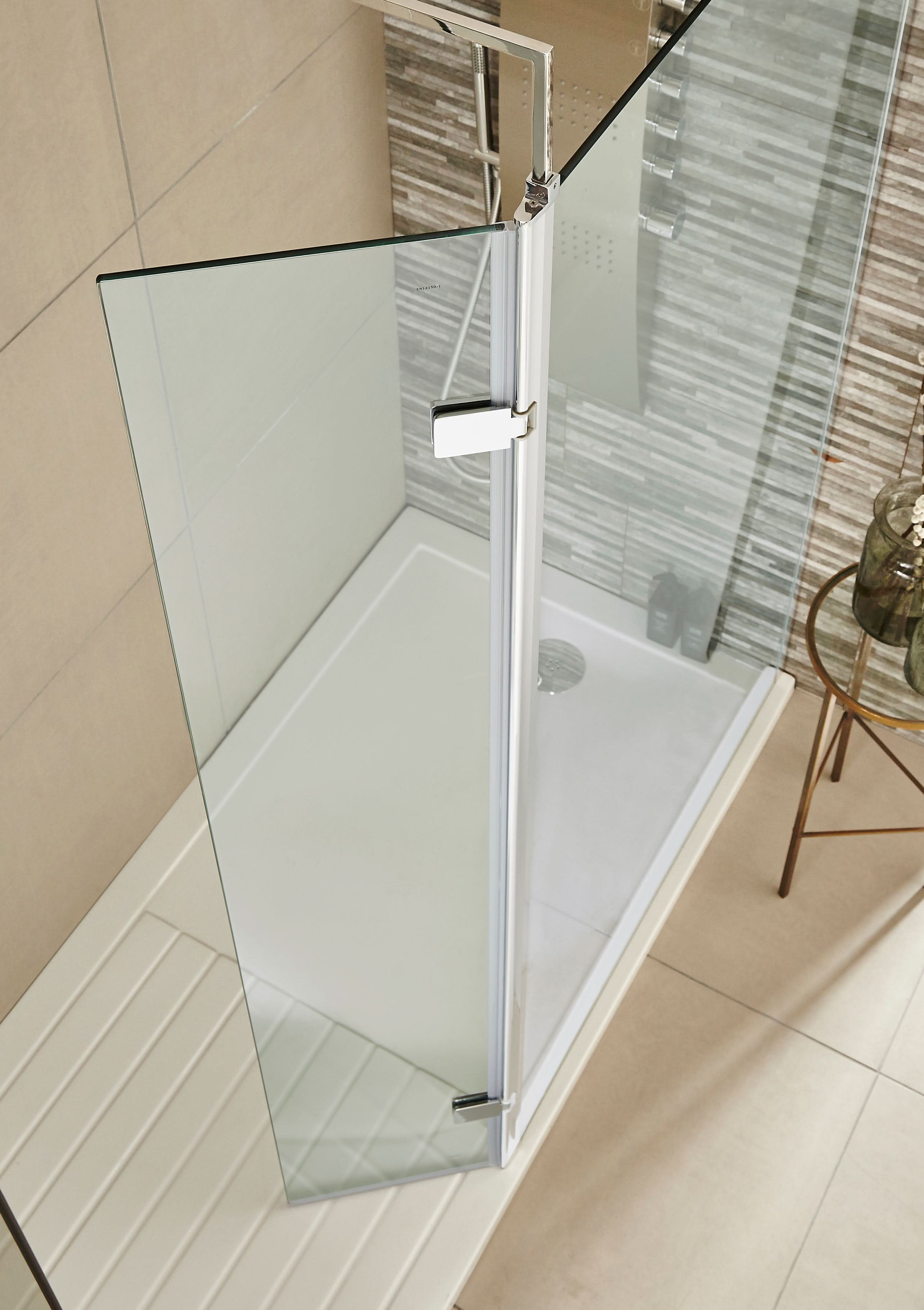 Hudson Reed Wetroom Swing Screen, Toughened Glass Wet Room Glass Panels & Wetroom Shower Screen in Polished Chrome, 300mm x 1950mm